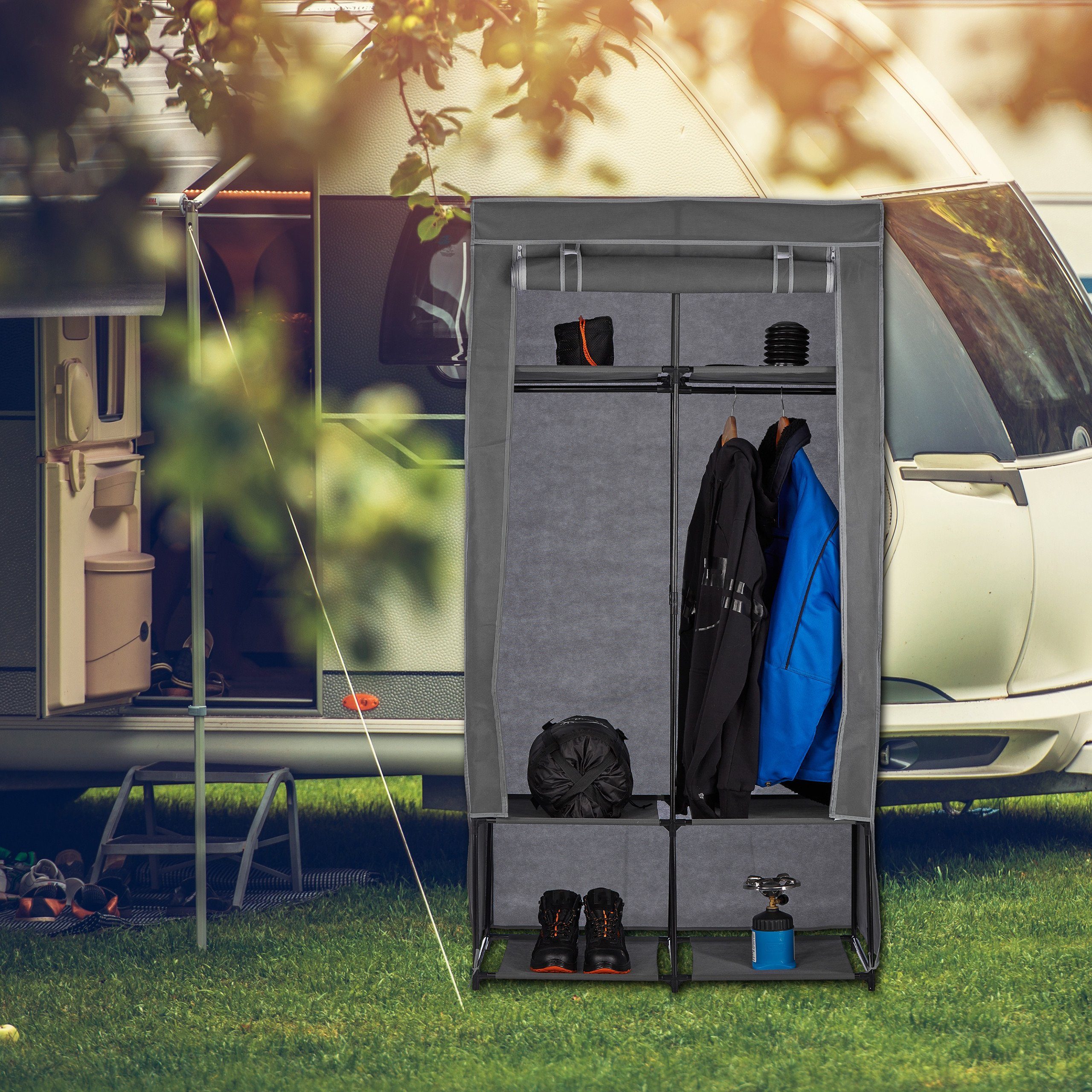 relaxdays Stoffschrank mit 6 Fäch Anthrazit