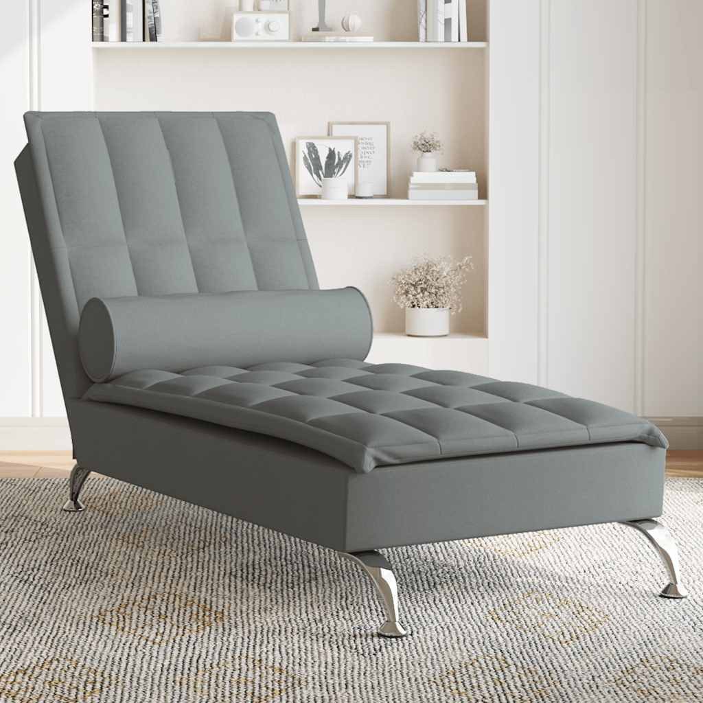 vidaXL Chaiselongue Massage-Chaiselongue mit Nackenrolle Dunkelgrau Stoff, 1 Teile