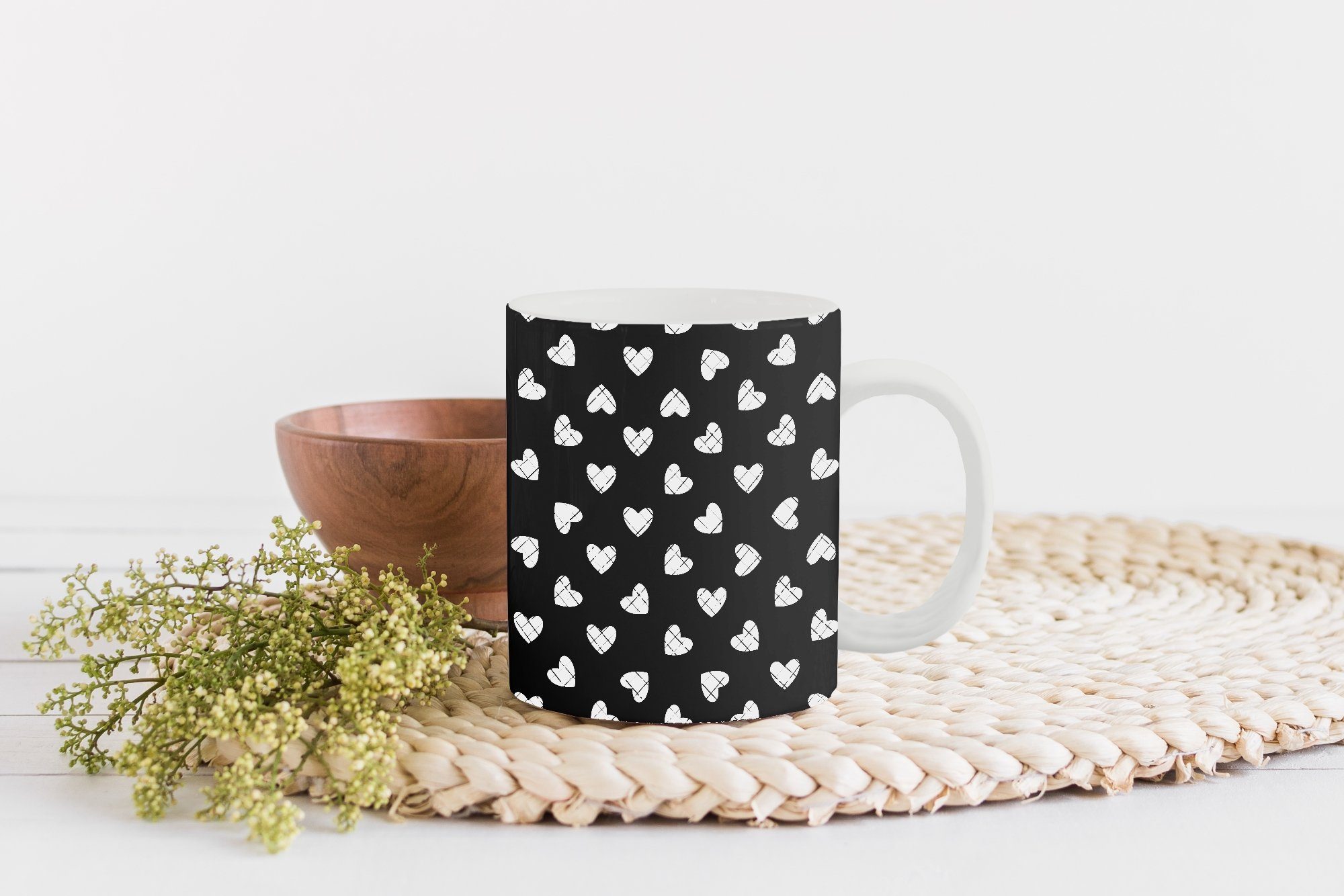 - Herz Keramik, Becher, Geometrie Tasse Teetasse, Muster, Kaffeetassen, - Design - Teetasse, MuchoWow Geschenk