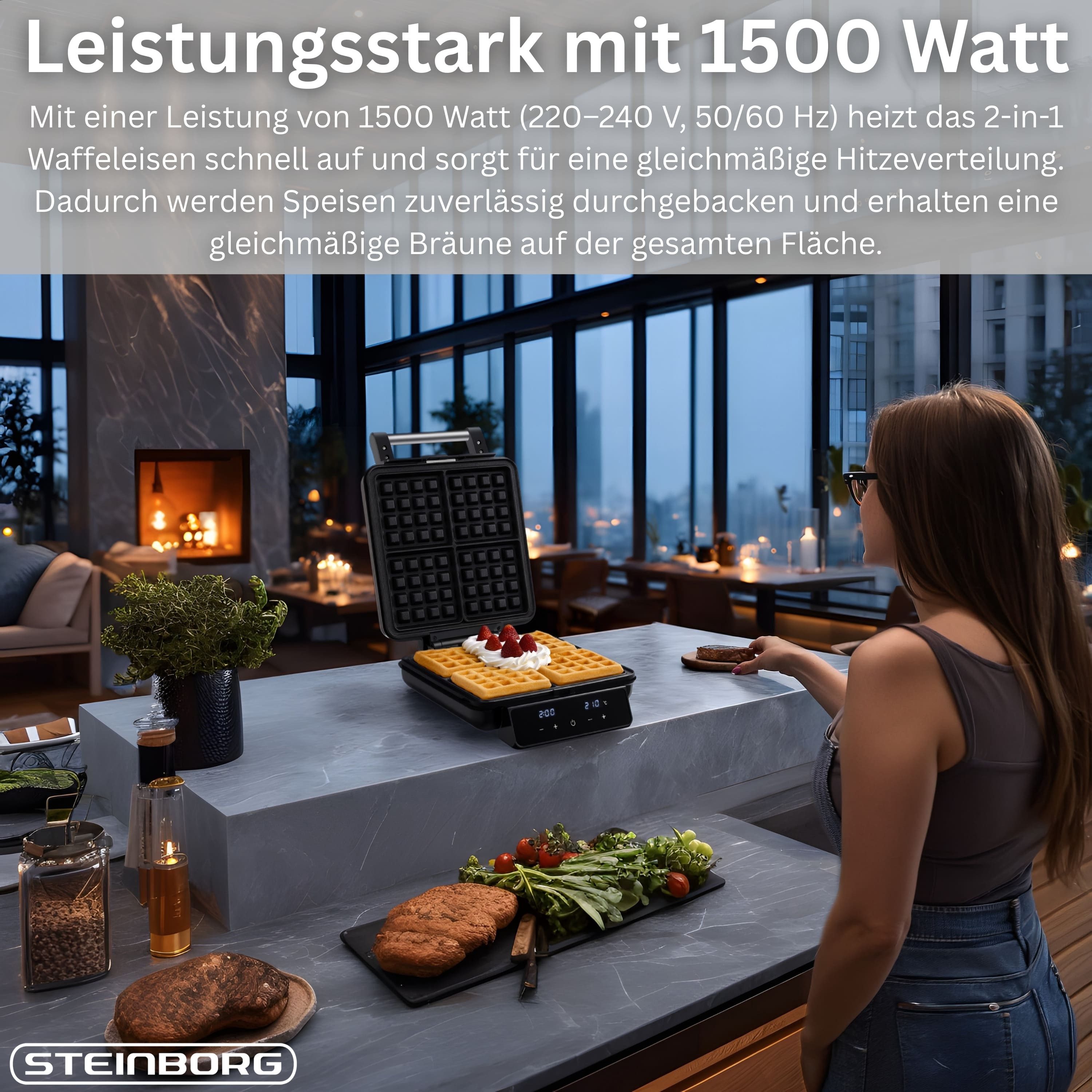 STEINBORG 2-in-1-Kombi-Waffeleisen SB-2241, 1500 W, Touch-Display – Bild 4 von 5