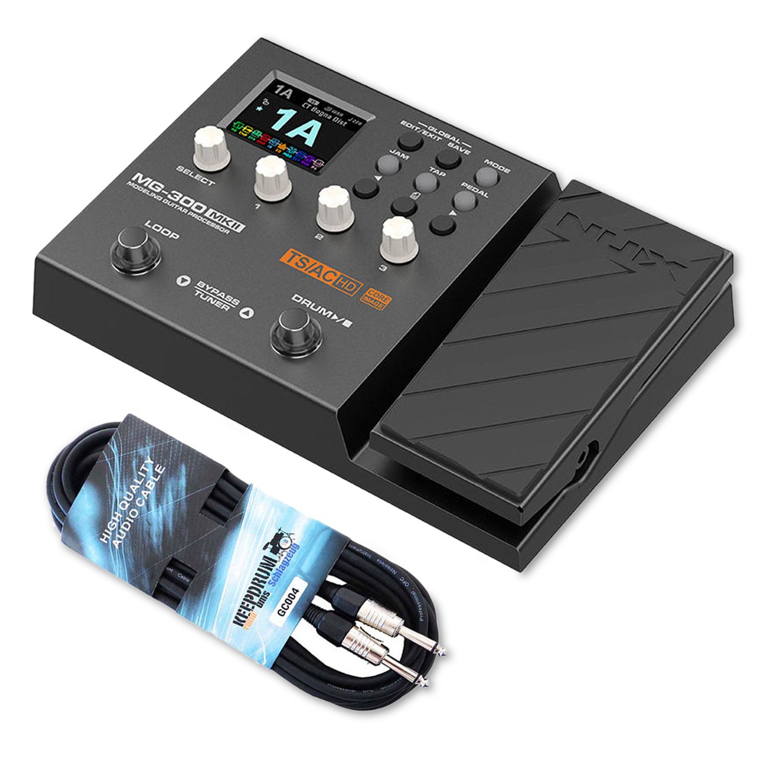 Nux E-Gitarre NUX Multi-Effektgerät MG-300 MKII für E-Gitarre mit Klinkenkabel, Effektgerät, Effektgerät, Vorteils-Set mit Klinkenkabel