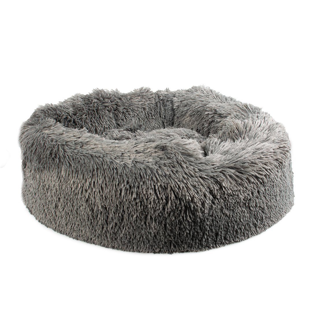 Plüsch-Donut Hundebett - Weiches, Rundes Haustierbett Mit Erhöhtem Rand, Größe XL 100x100 Cm, Dunkelgrau