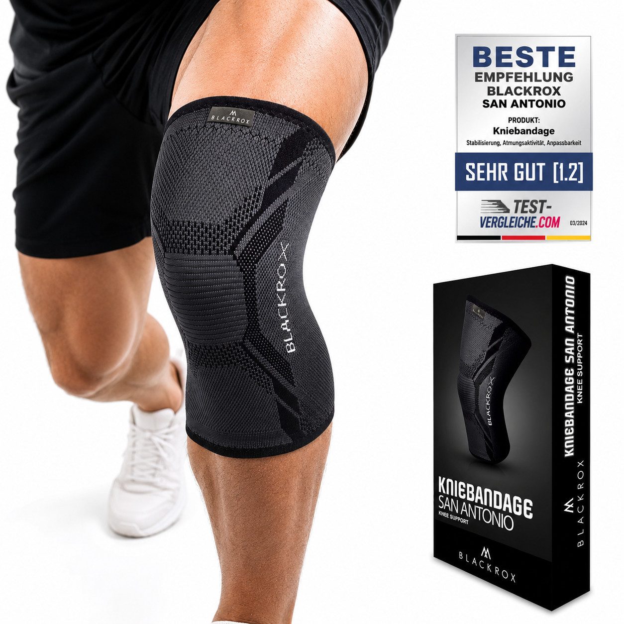 BLACKROX Kniebandage [Vergleichssieger 2026] SAN ANTONIO V4, Gr. S-XXL, Damen und Herren