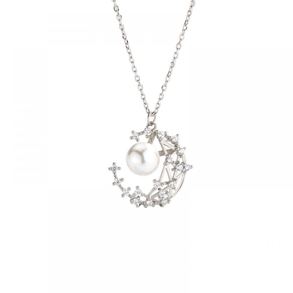 Invanter Kette mit Anhänger Starry Moon Hohl Diamant Anhänger Perle Halskette Liebhaber Geschenk, inkl.Geschenkbo