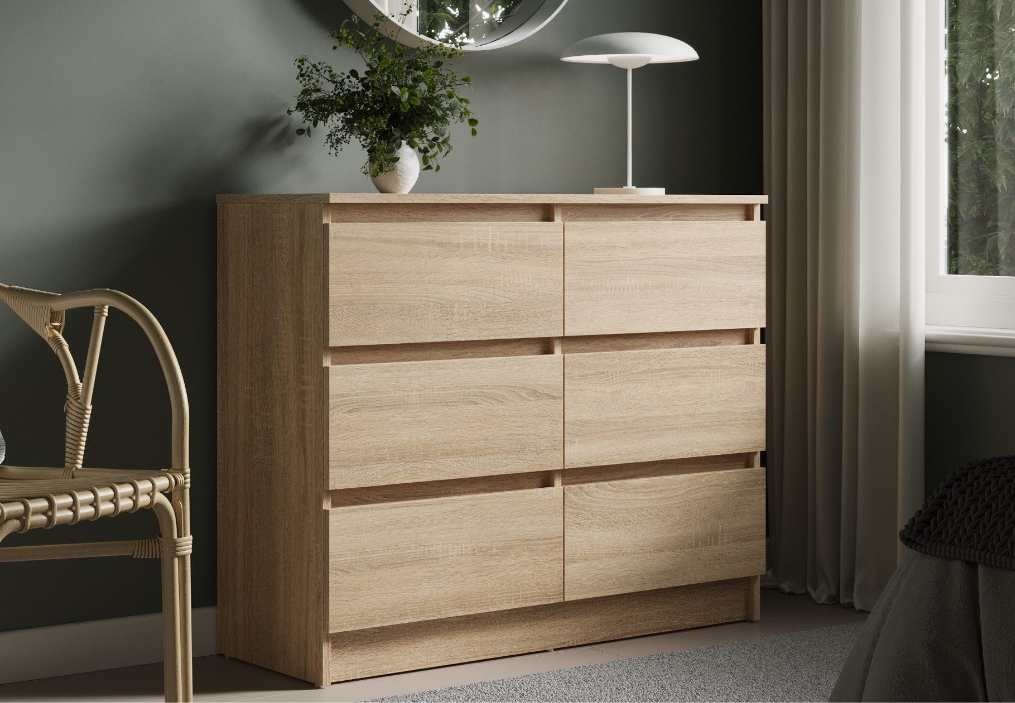 Home Collective Kommode mit 6 Schubladen 95, 120, 140 cm breit Holz Schrank (Highboard Anrichte Schlafzimmer Wohnzimmer Flur Büro Organizer), Kommode 95 cm breit Kommode Sideboard, Sonoma