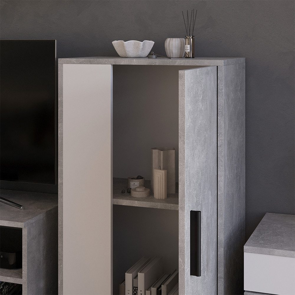 Vicco Kommode Berno, Beton/Weiß, 50.1 x 87.3 cm mit 2 Fächern