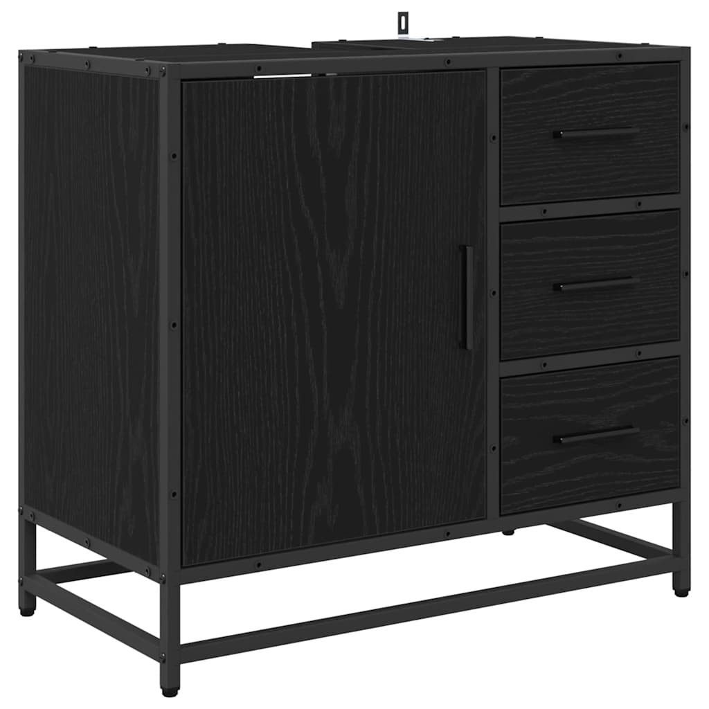 vidaXL Badezimmer-Set Badezimmerschrank mit Tür Schwarz Eichen-Optik 65 x 3 günstig online kaufen
