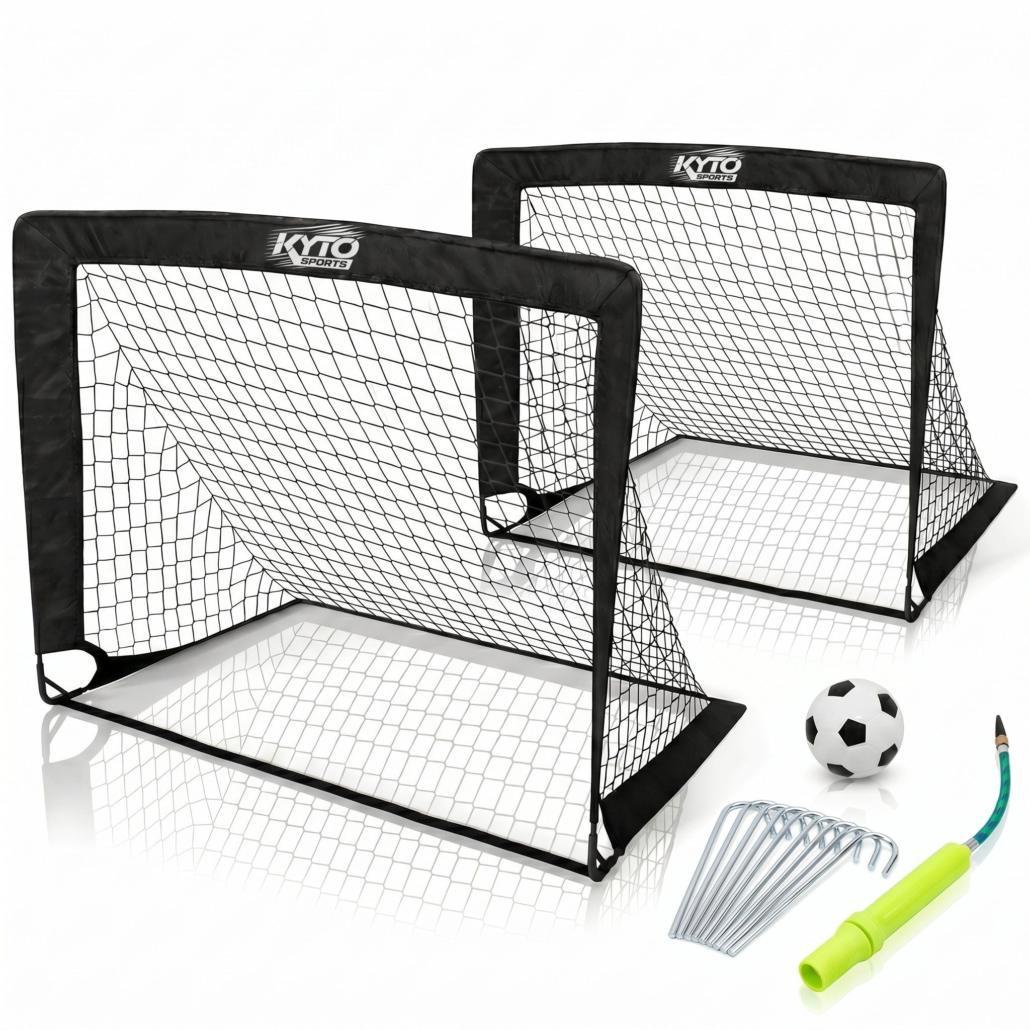 Kyto Fußballtor KYTO Sports 2er Fiberglas Fußballtor Set mit Ball & Pumpe für Draußen