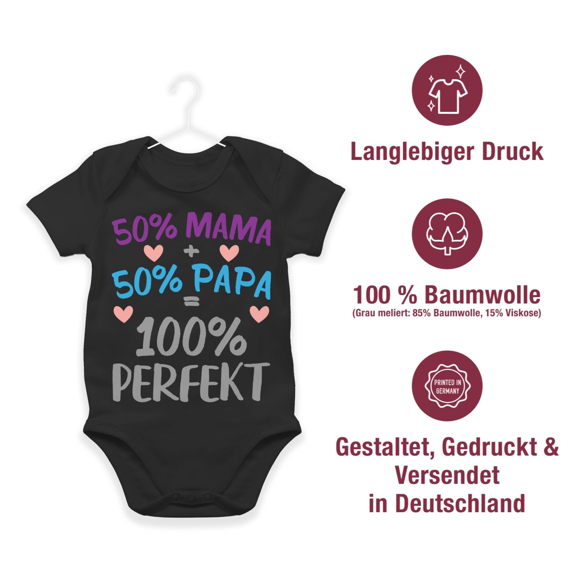 100 Mama Shirtbody 50 % Shirtracer Schwarz Baby Perfekt 50 % % Papa 2 Sprüche