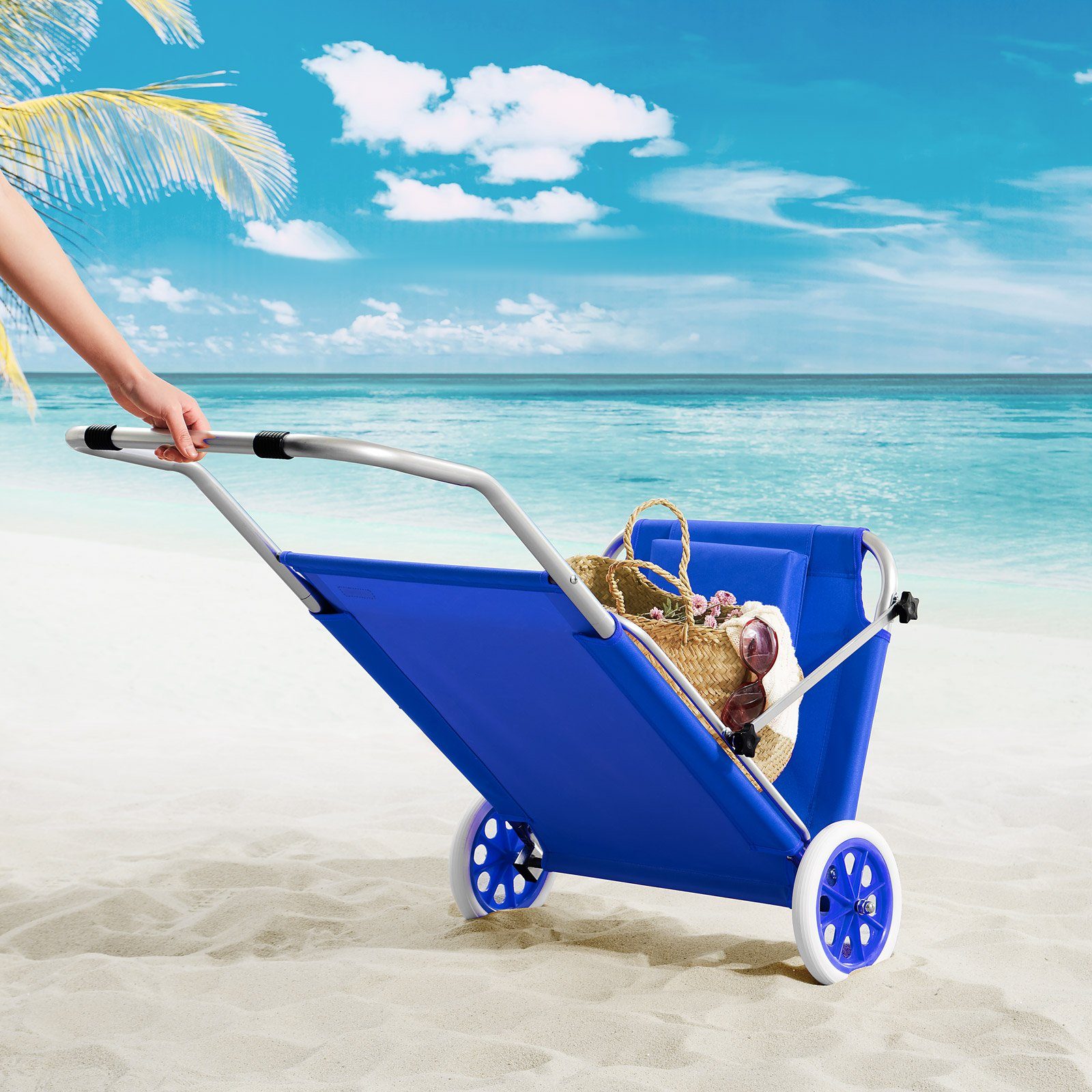 Casaria Gartenliege Kreta, Klappbar mit Rädern & Sonnendach Verstellbar Garten Strandliege
