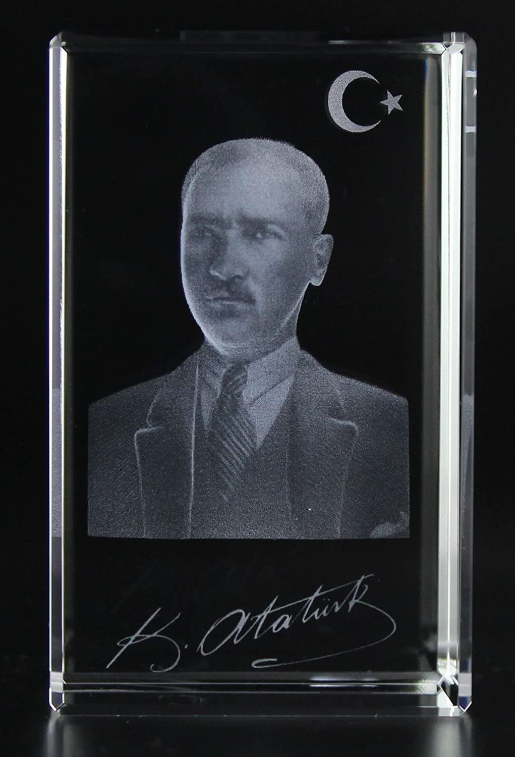 VIP-LASER Dekofigur 3D Glas Kristall Autogramm Mustafa Kemal Atatürk (XL = 80x50x50mm), Hochwertige Geschenkbox, Made in Germany, Familienbetrieb | Dekofiguren