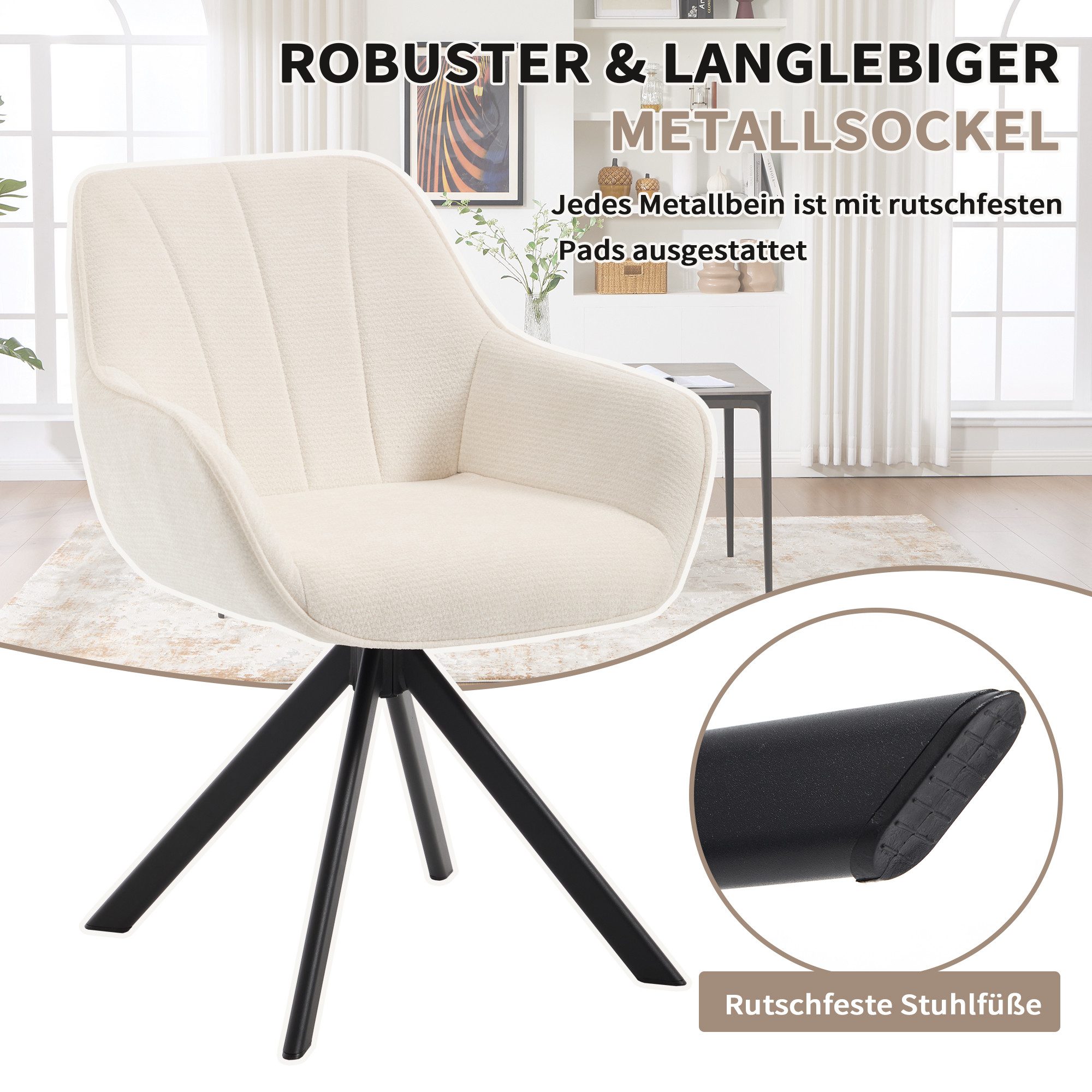 CANMOV Esszimmerstuhl 360° drehbarer Esszimmerstuhl mit Armlehnen, Esszimmersessel Set (6 St), drehstuhl, Esszimmerstühle drehbar mit Armlehnen – Bild 5 von 5