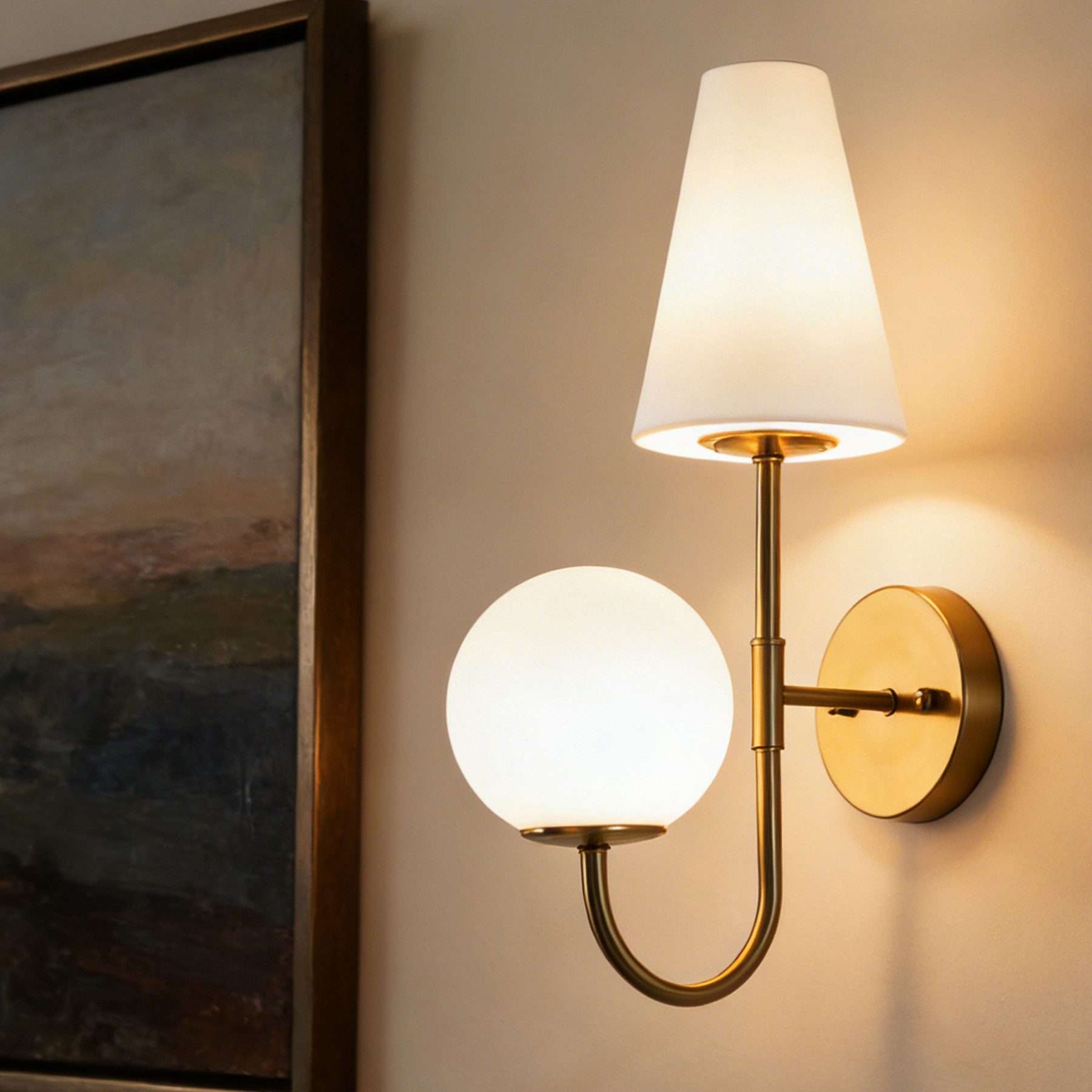 Tribesigns Wandleuchte Waschtischleuchte mit milchigem Glas Lampenschirm,Gold Nachttischlampe, vintage Wandbeleuchtung, Wandlampe, für Schlafzimmer, Flur und Wohnzimmer, Inklusive E14x2-Glühbirnen
