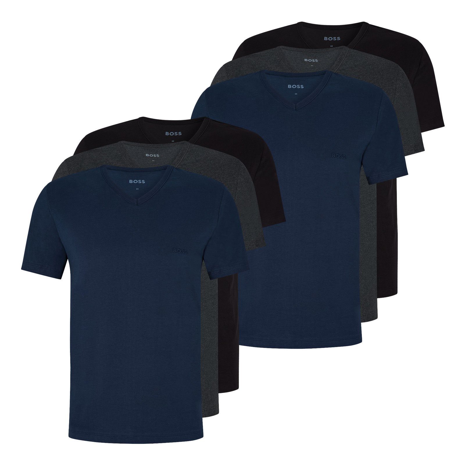 BOSS Unterziehshirt Classic T-Shirt (6-St) mit fein geripptem V-Ausschnitt