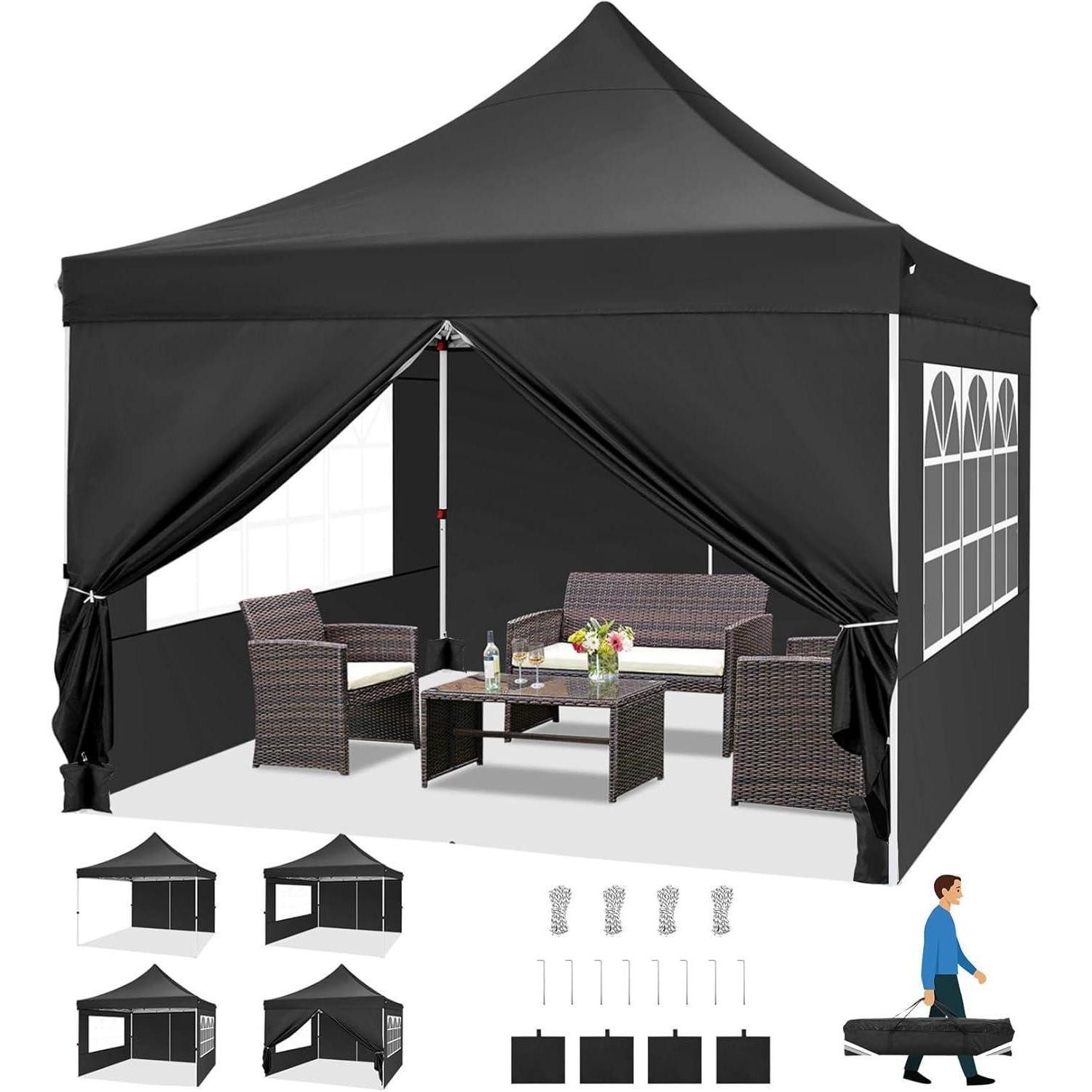 LuxusKollektion Faltpavillon Faltpavillon 3x3m Wasserdicht Stabil Schwarz 3x3 m mit 4 Seitenteilen