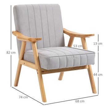 HOMCOM Relaxsessel Samtoptik, Massivholz; 68 cm x 74 cm x 82 cm, Natur + Grau (Set, 1-St., 1 Ohrensessel), BxTxH: 68x74x82 cm