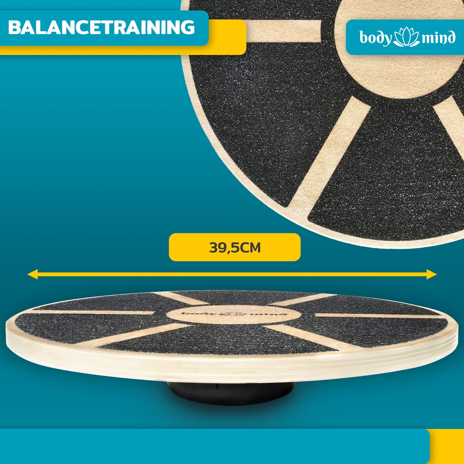 Body & Mind Balanceboard Balance-Board Deluxe – Holz-Balance-Board & Core-Stabilitäts-Board Pro, Gleichgewichtstrainer aus Holz