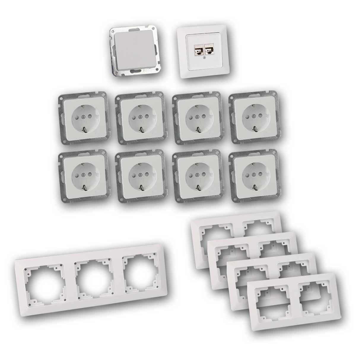 ChiliTec Unterputz-Steckdose MILOS Set "Büro", 16-teilig weiß, mit Netzwerkdose