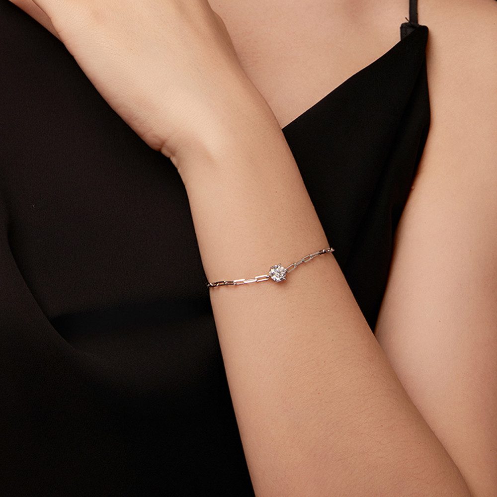 Runde Perlé Silberarmband 925 Sterling Silber Armband 1 ct Moissanit, 18K W günstig online kaufen