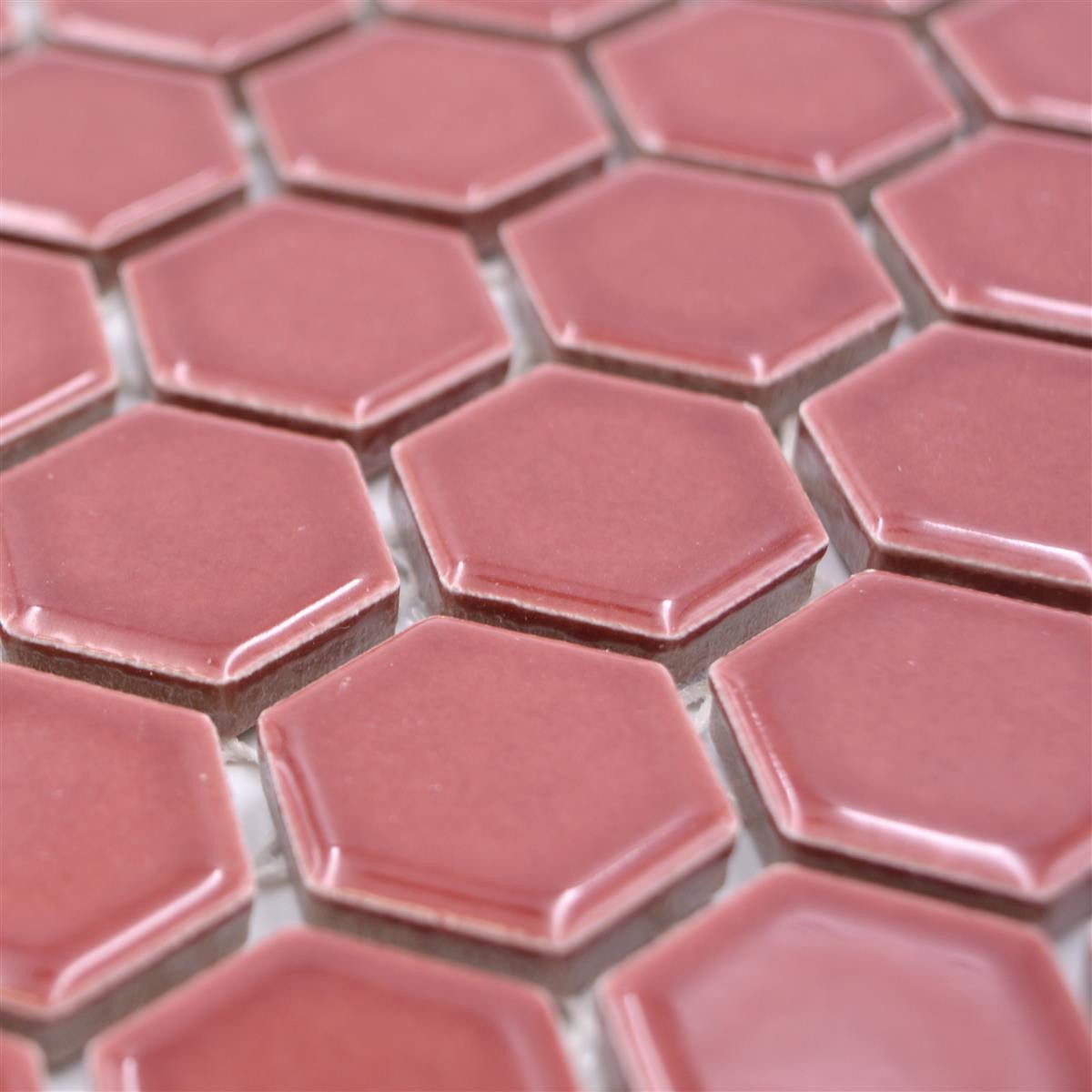 Mosafil Mosaikfliesen Keramikmosaik Fliesen Salomon Hexagon H23, Keramik 30.000x26.000, rot-bordeuax, Verlegefertig auf ein Netz geklebt - Frostsicher - Wasserfest