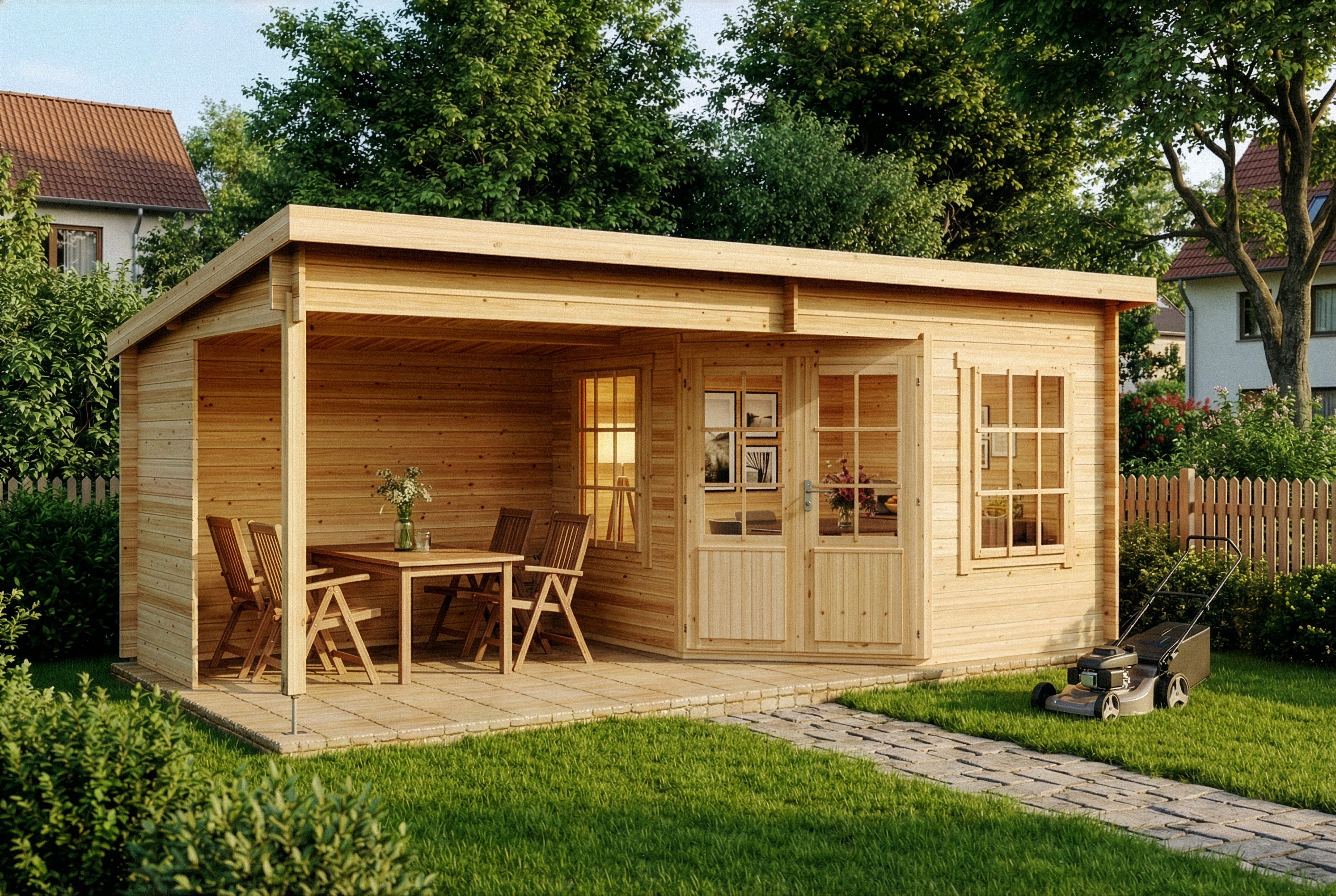 Alpholz Gartenhaus Holz Carl Natur 28mm Wandstärke, BxT: 598x330 cm, in Naturbelassen mit 28mm Wandstärke