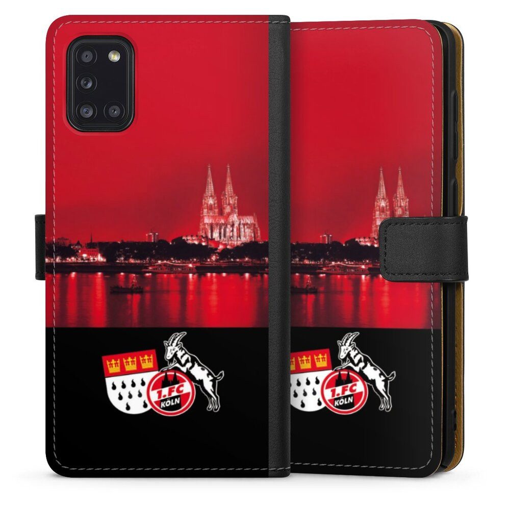 DeinDesign Handyhülle Skyline 1. FC Köln Offizielles Lizenzprodukt Skyline Köln Rot, Samsung Galaxy A31 Hülle Flip Case Klapphülle Handytasche Leder