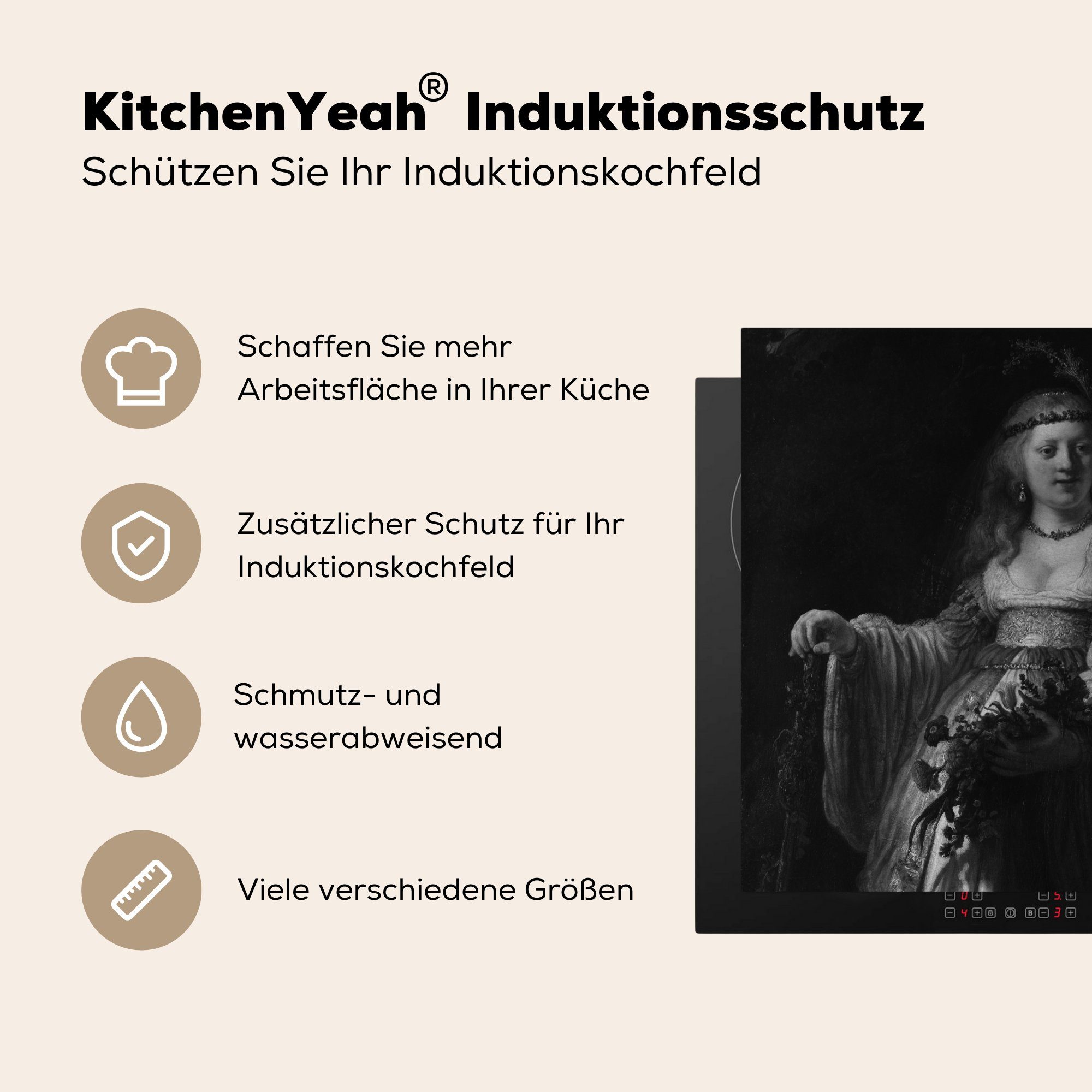 Herdblende-/Abdeckplatte Vinyl, cm, Arbeitsplatte Uylenburgh MuchoWow 78x78 Saskia (1 tlg), küche Rembrandt Rijn, von - van Ceranfeldabdeckung, von für Gemälde
