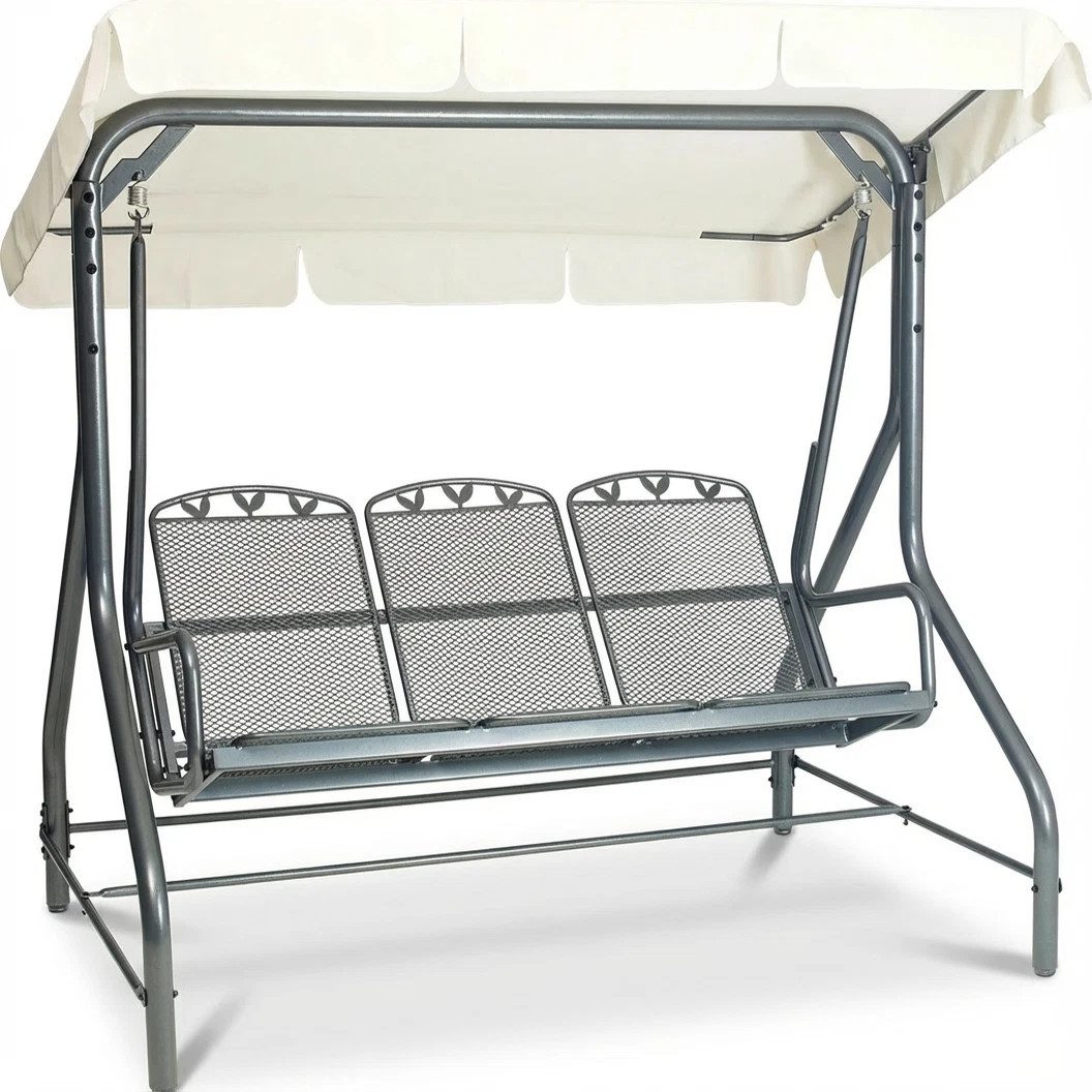 Greemotion Hollywoodschaukel 3-Sitzer Metall Toulouse Gartenschaukel mit Dach grau 196x168x120 cm