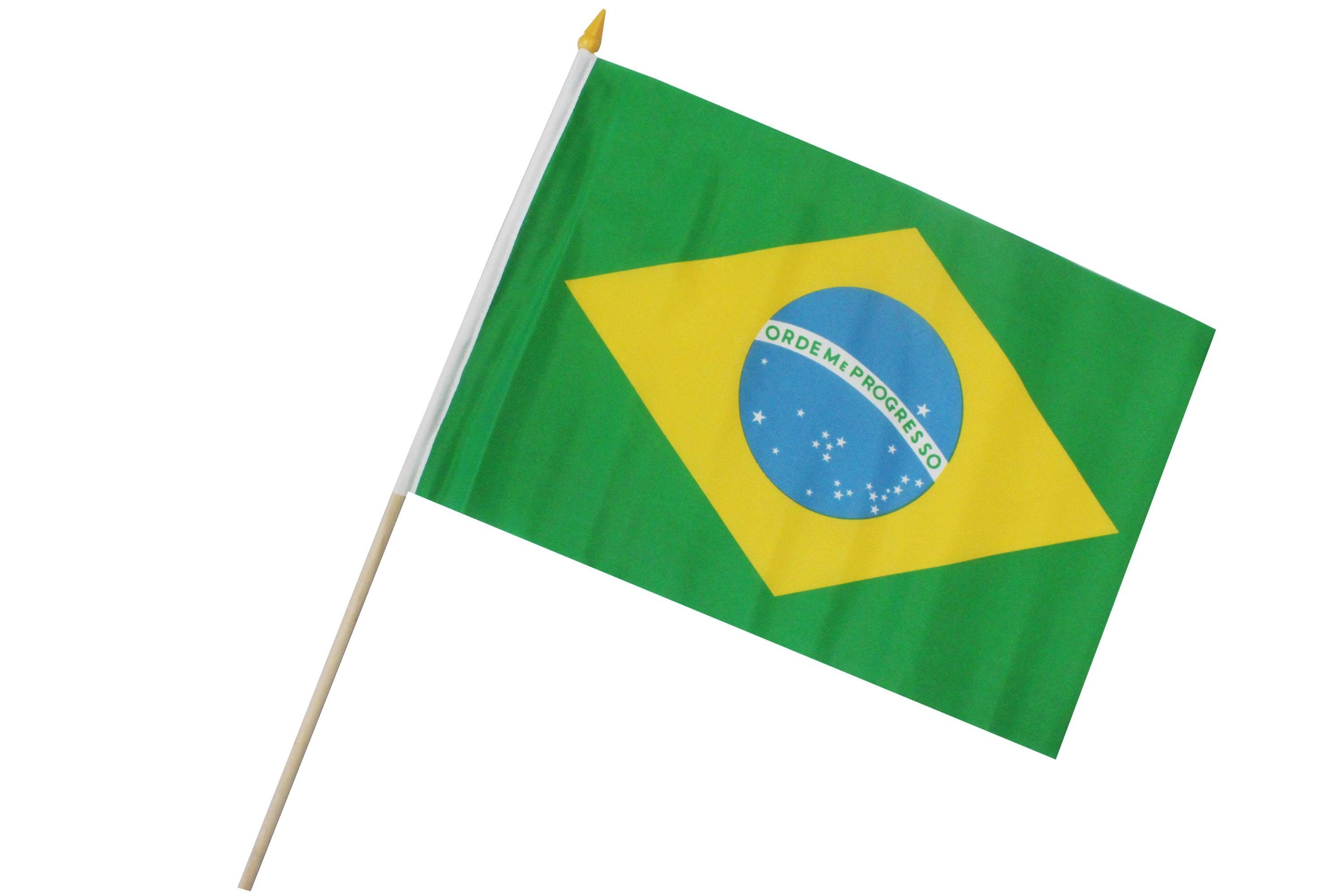 ELLUG Flagge Holzstab 45cm Stockflagge mit Höhe Fahne Fan x Brasilien Banner 30 60cm Handfahne Flagge