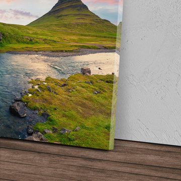 Sinus Art Leinwandbild 120x80cm Wandbild auf Leinwand Island Wasserfälle Grün Natur Fluss Son, (1 St)