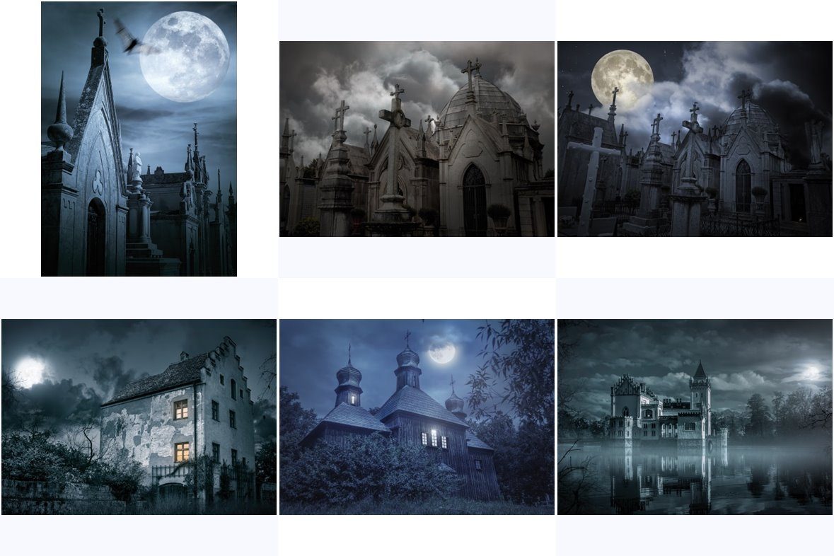 Postkarte n-Set "Mystic Houses, Castles, Cemeteries"