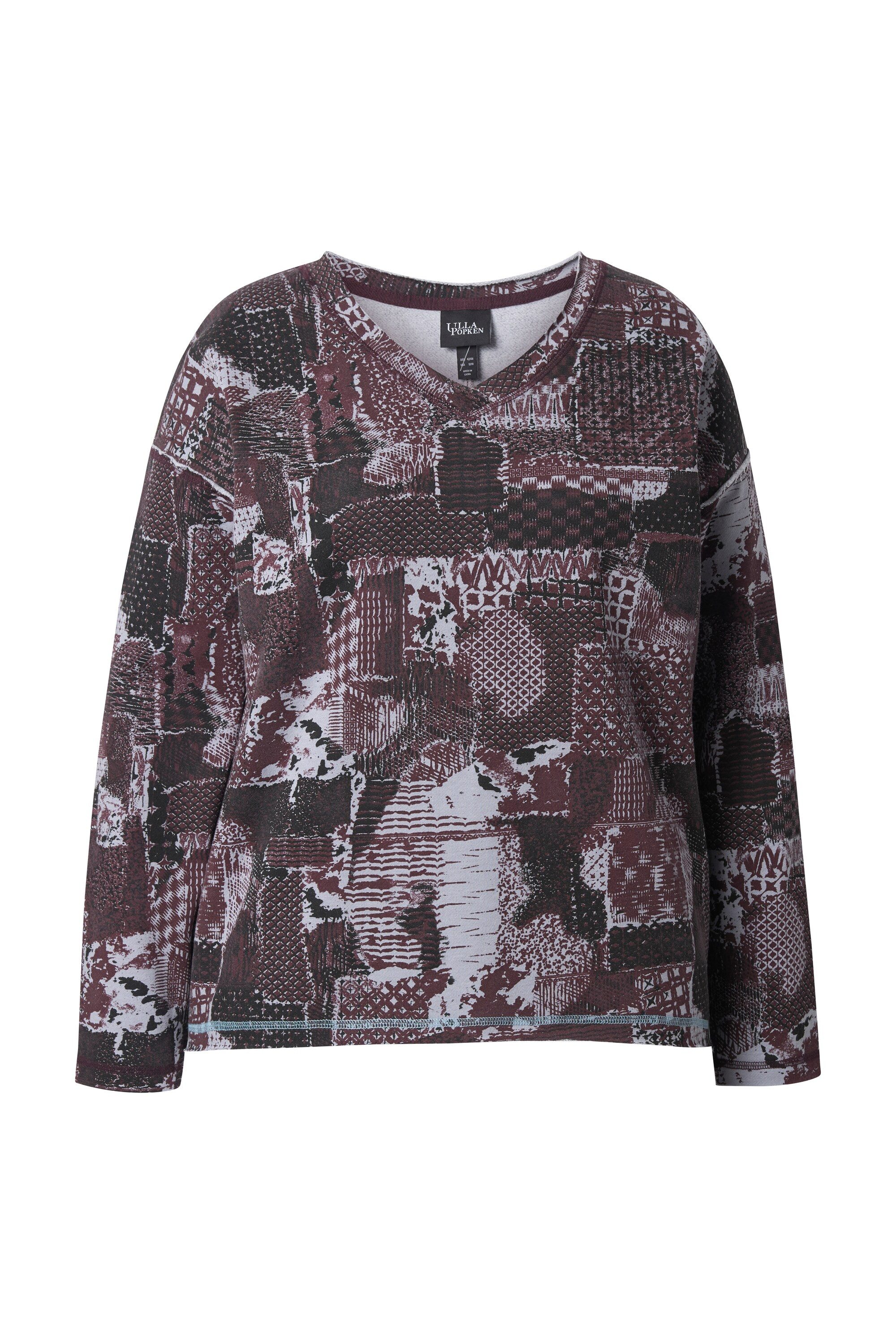 Sweatshirt Sweatshirt Patchdruck V-Ausschnitt Langarm