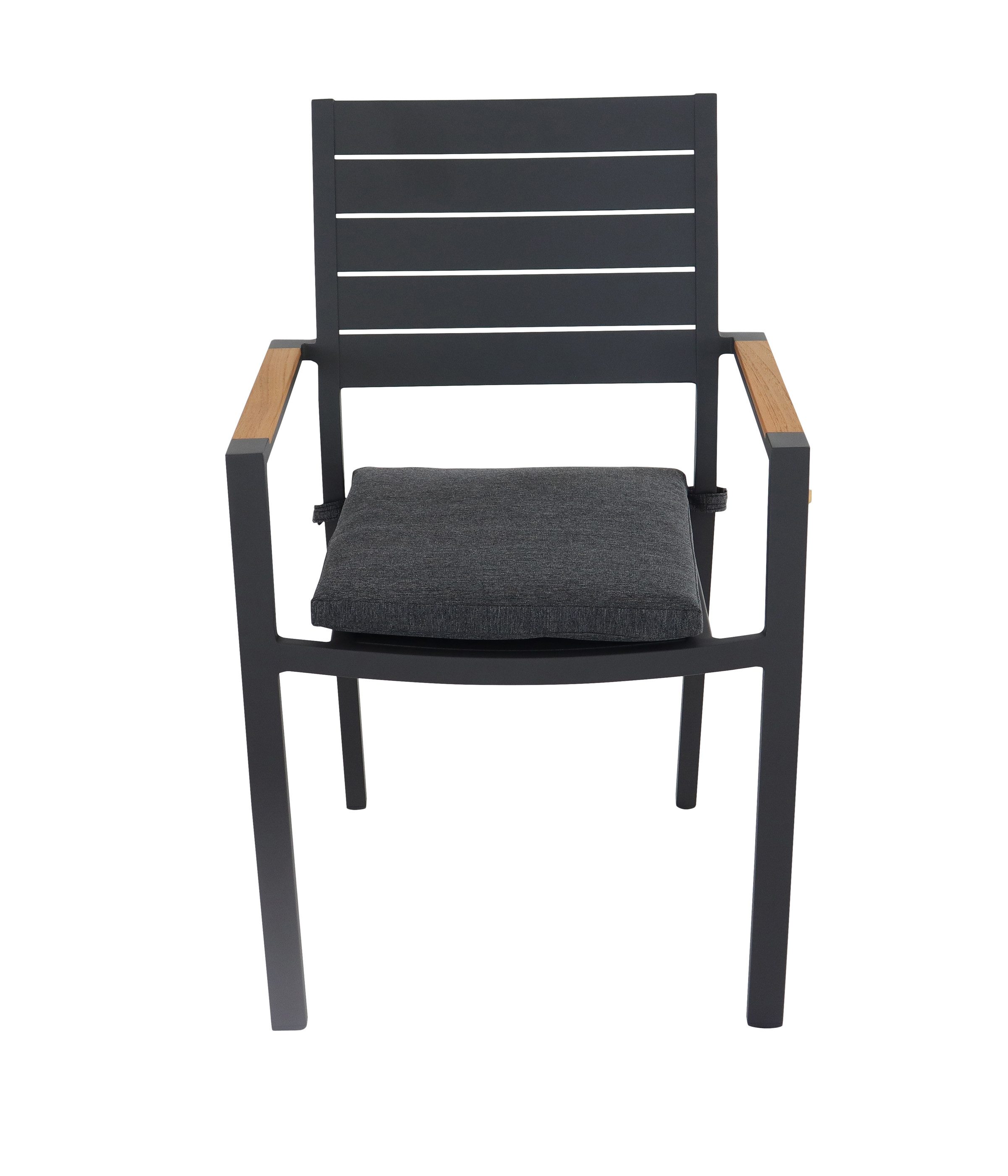 Dehner Gartenstuhl Stapelsessel Montpellier, Niederlehner, 88 x 55.8 x 55.5 cm, anthrazit, langlebiges Alugestell, FSC®-zertifiziertes Teakholz, inkl. Sitzkissen