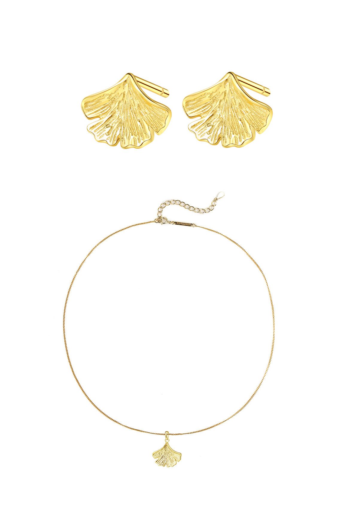 Hey Happiness Ohrring und Ketten Set Ginkgo-Blatt, Edles Damenset, Ginkgo Blatt Motive in 925er Silber
