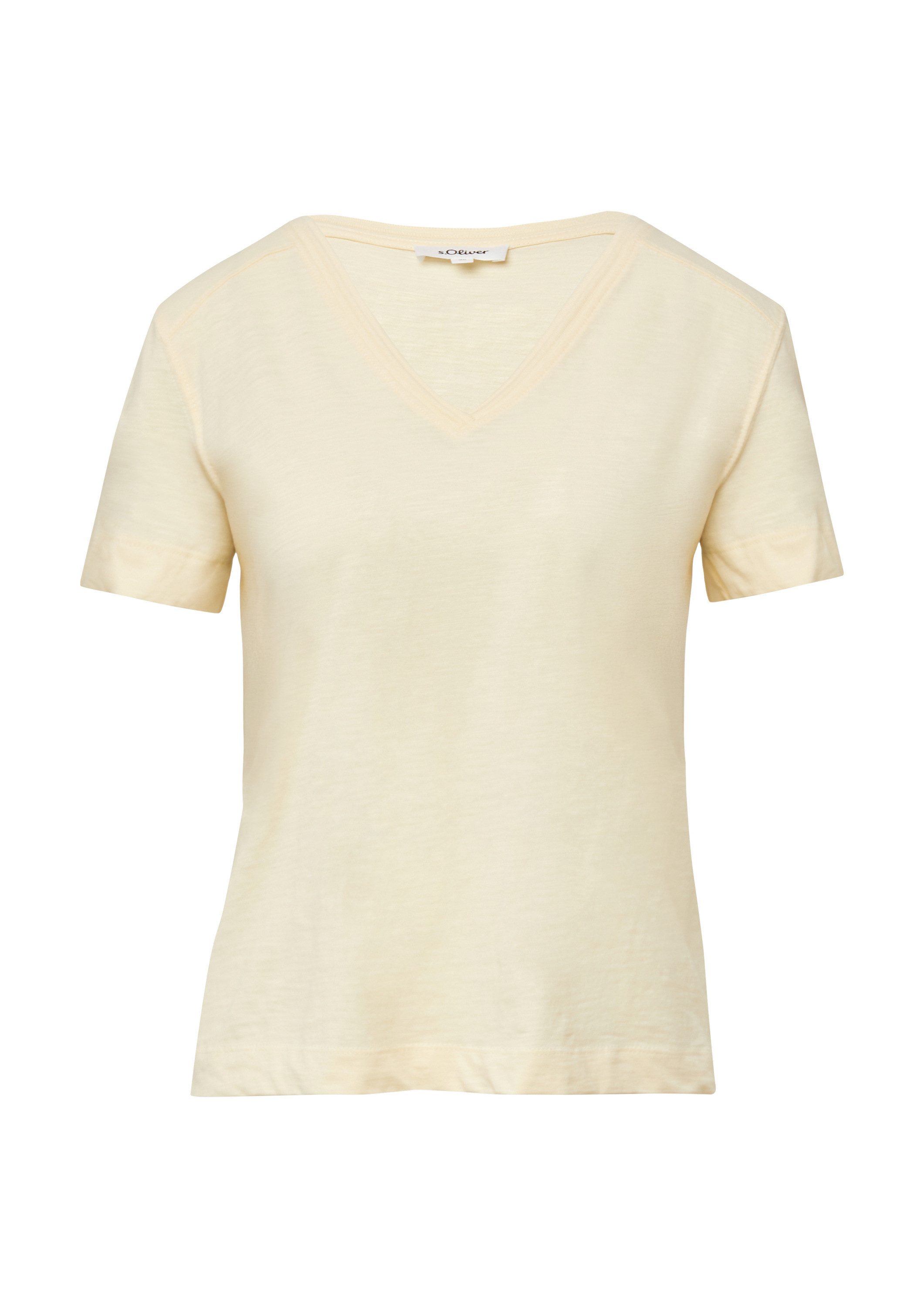 s.Oliver Kurzarmshirt T-Shirt T-Shirt aus Flammgarn mit V-Ausschnitt günstig online kaufen