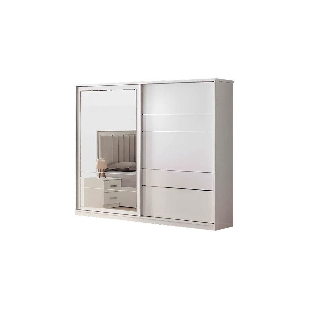 Kleiderschrank Schrank Holzschrank Kleiderschrank Beige Spiegel Schlafzimmerschrank