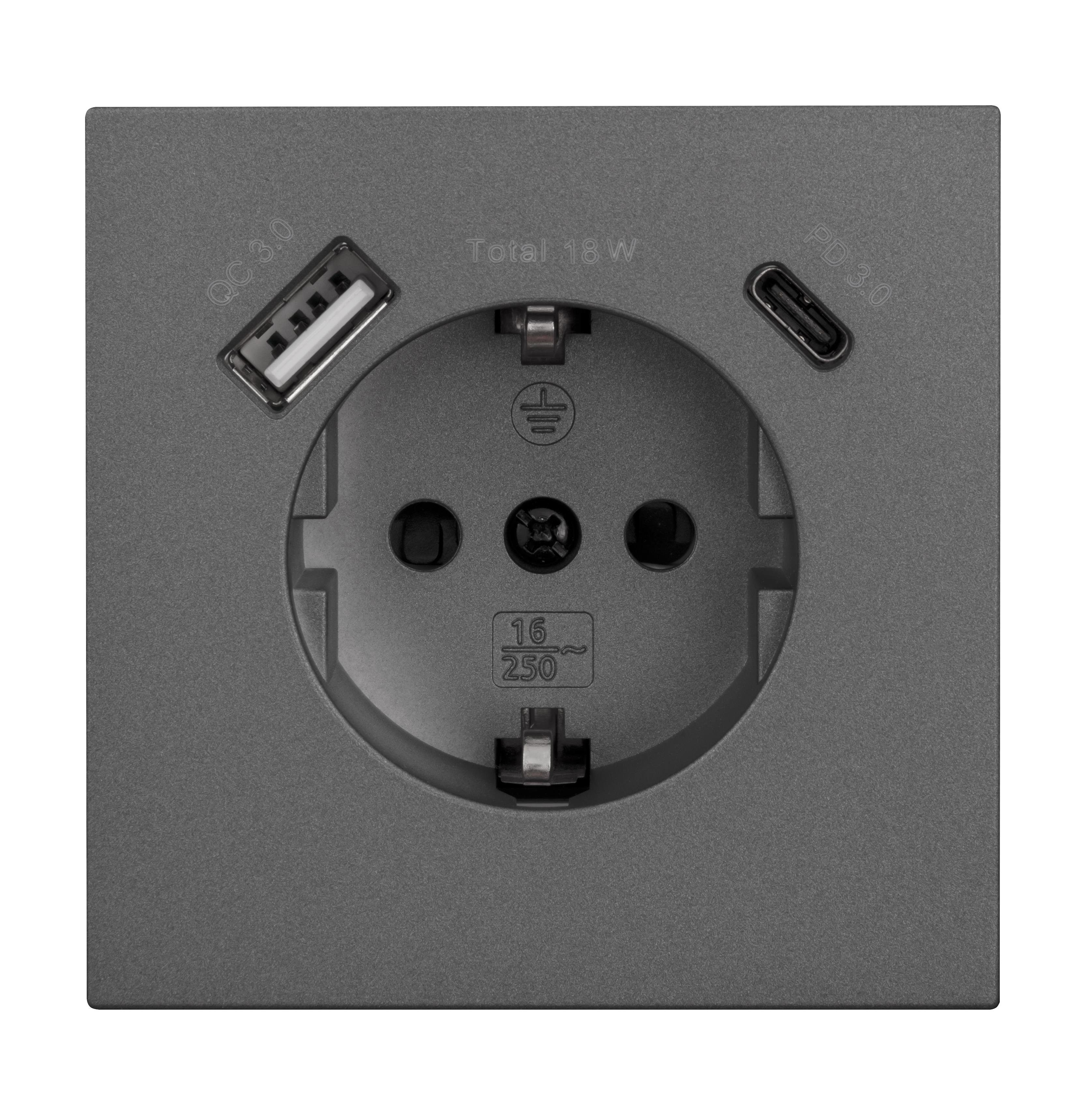 McPower Steckdose Schutzkontakt-Steckdose McPower Shallow 1x USB-C - 18W Quickcharge -