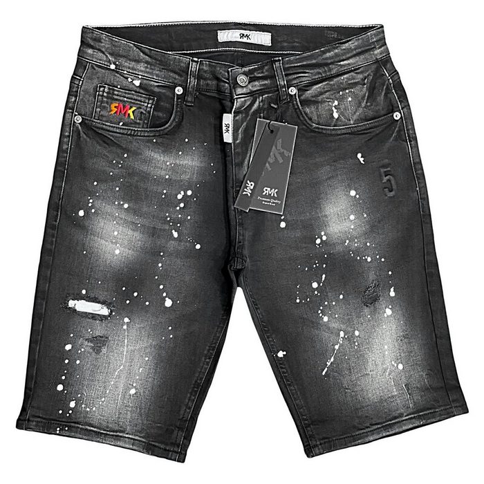 RMK Jeansshorts 5 Pocket Jeans short Black mit Farbspritzern