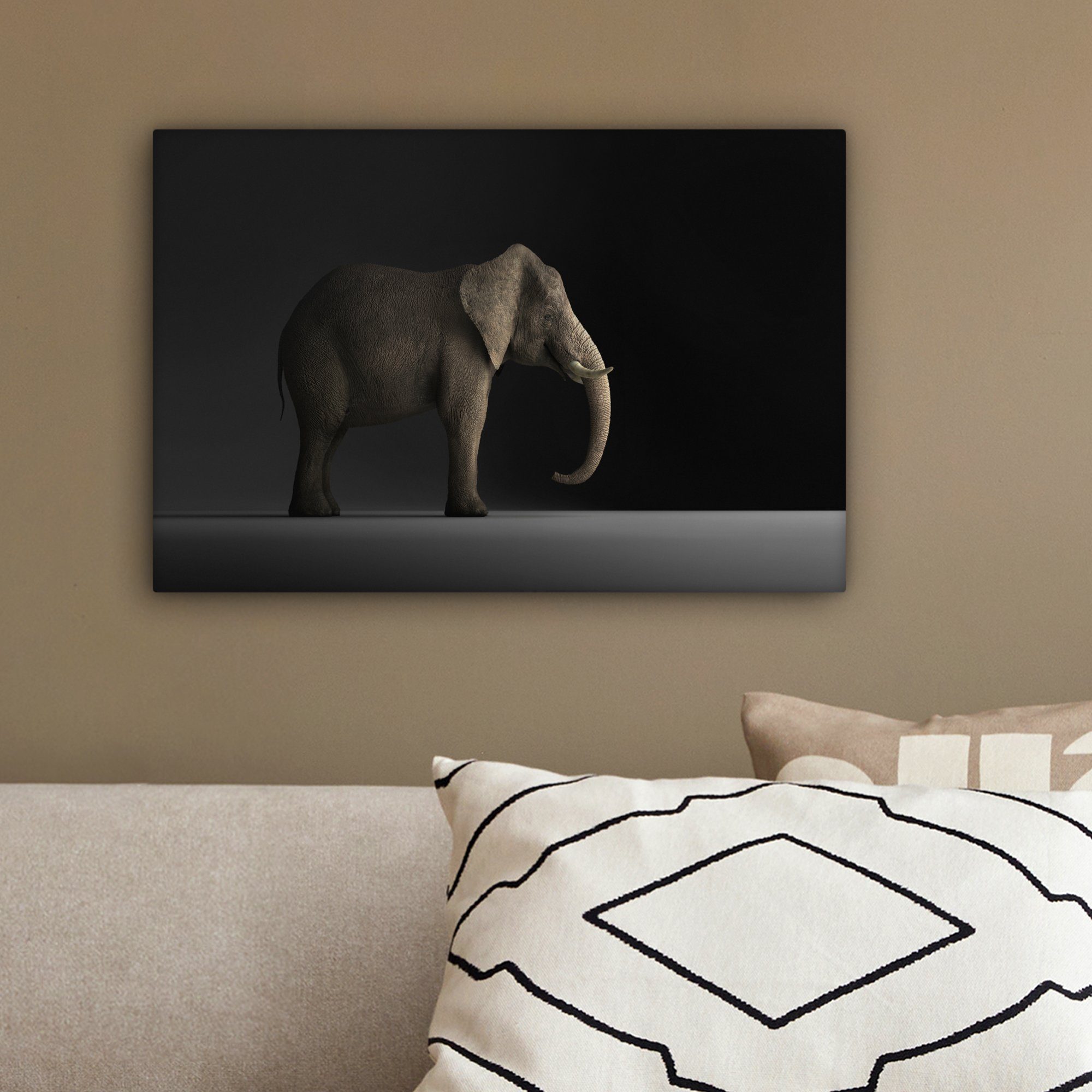 St), Leinwandbild OneMillionCanvasses® Aufhängefertig, Leinwandbilder, Elefant - 30x20 Wandbild Wanddeko, - cm (1 Tiere Licht,
