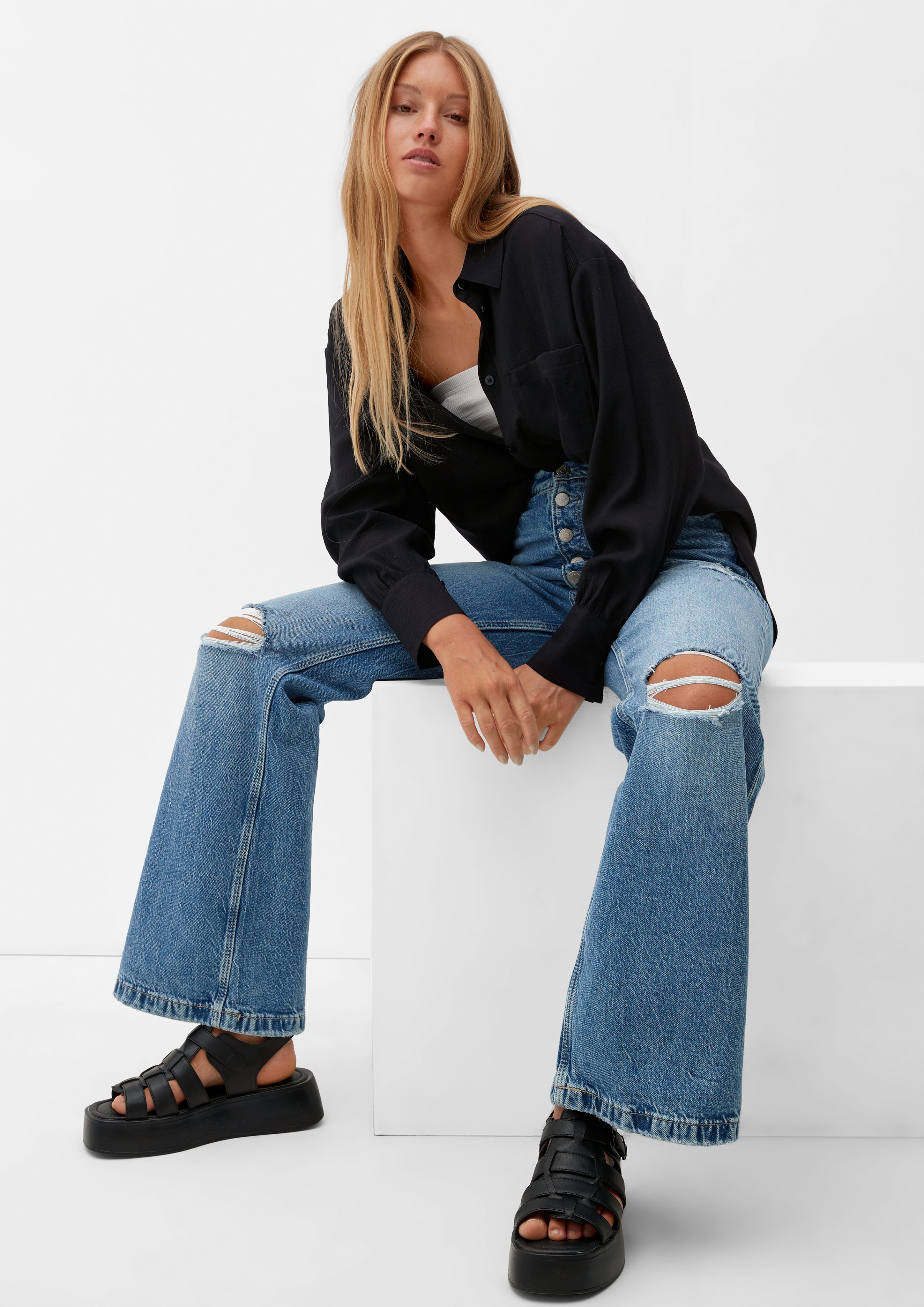 Langarmbluse Crêpe-Bluse aus Viskosemix