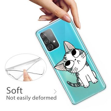 Wigento Handyhülle Für Samsung Galaxy A32 5G Silikon Case TPU Motiv Katze Schutz Muster Tasche Hülle Cover Etuis Zubehör