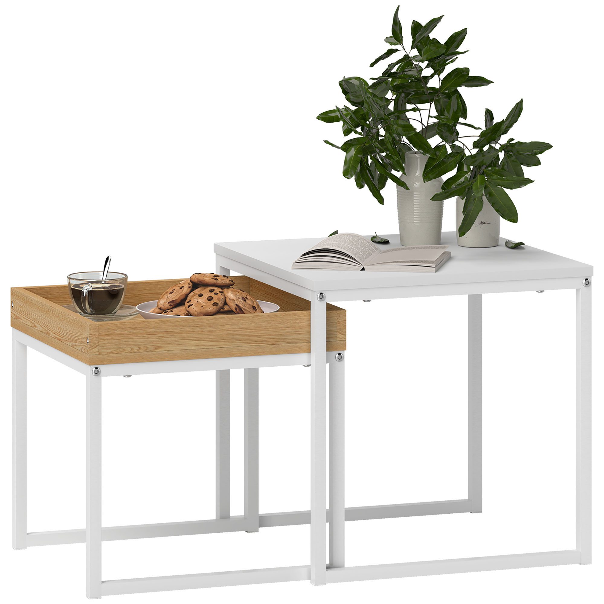 HOMCOM Couchtisch 2er-Set, mit Stahlgestell (Kaffeetisch, günstig online kaufen