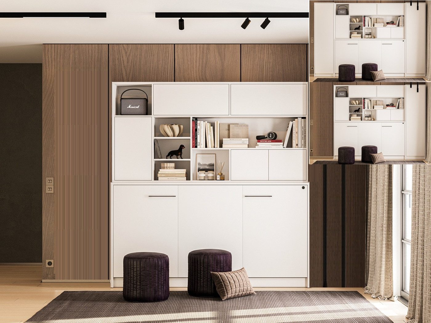 QMM TraumMöbel Schrankbett Wandbett SBH 90x200 mit Aufsatz und Schränken weiß (Set, 2-St., Schrankbett SHB 90x200, Aufsatz zum Schrankbett, Schränke (optional) in 3 Varianten zur Auswahl