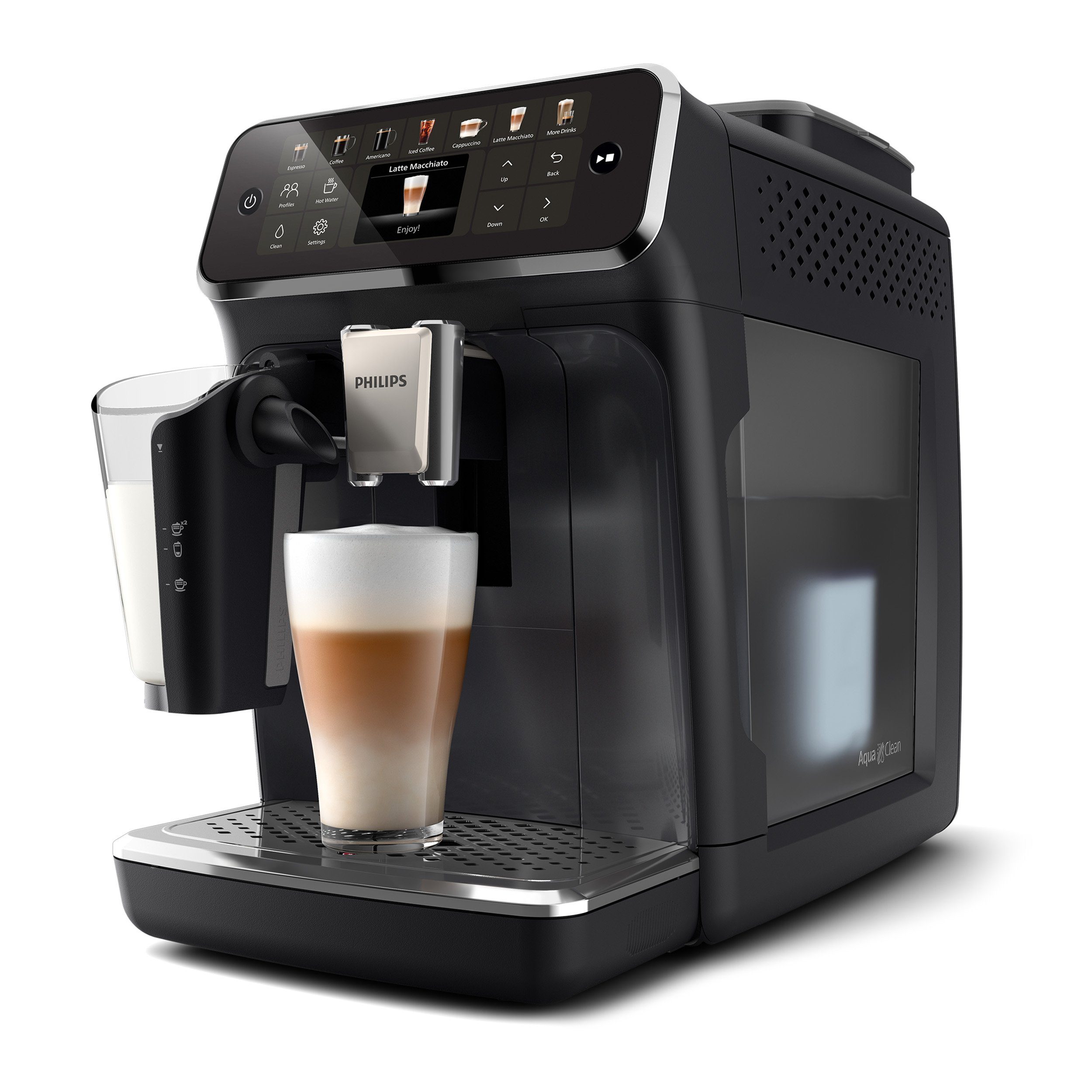 Philips Kaffeevollautomat EP4441/50 4400 Series, 12 Kaffeespezialitäten (heiß oder eisgekühlt), LatteGo-Milchsystem, SilentBrew Technologie, Schwarz