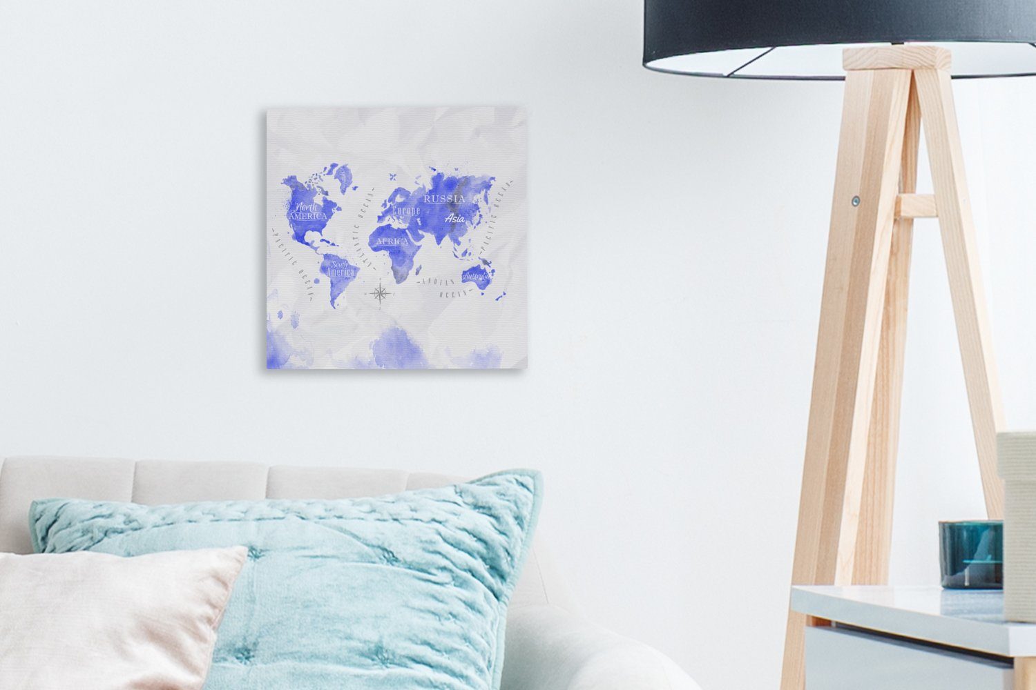 Schlafzimmer Leinwand Aquarell, für Wohnzimmer - Bilder Weltkarte St), OneMillionCanvasses® Leinwandbild Abstrakt - (1