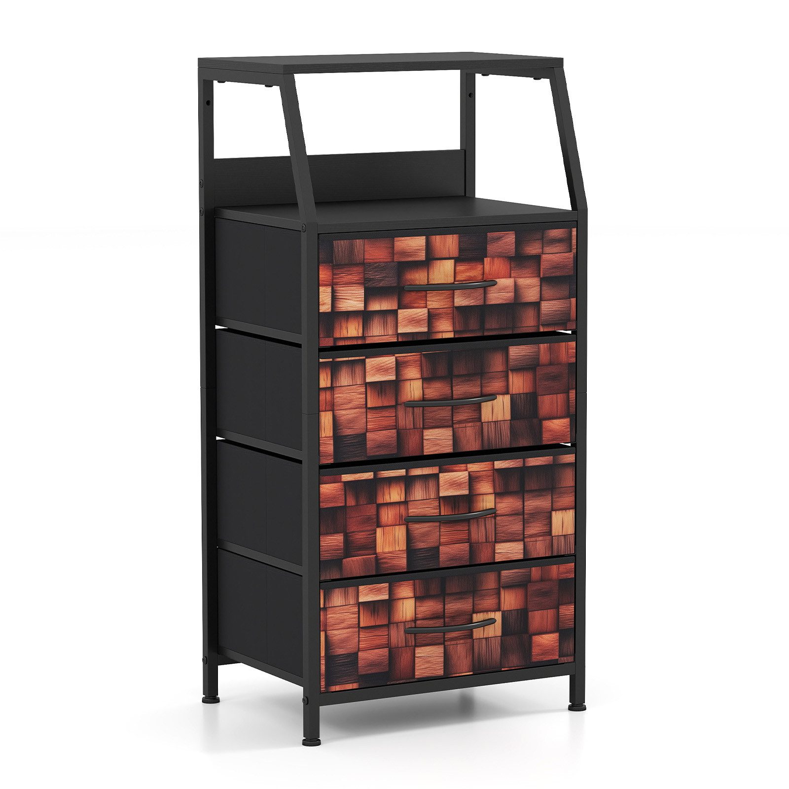 COSTWAY Nachttisch mit 4 Stoff-Schubladen & offenem Fach, Beistelltisch 40x29x83cm