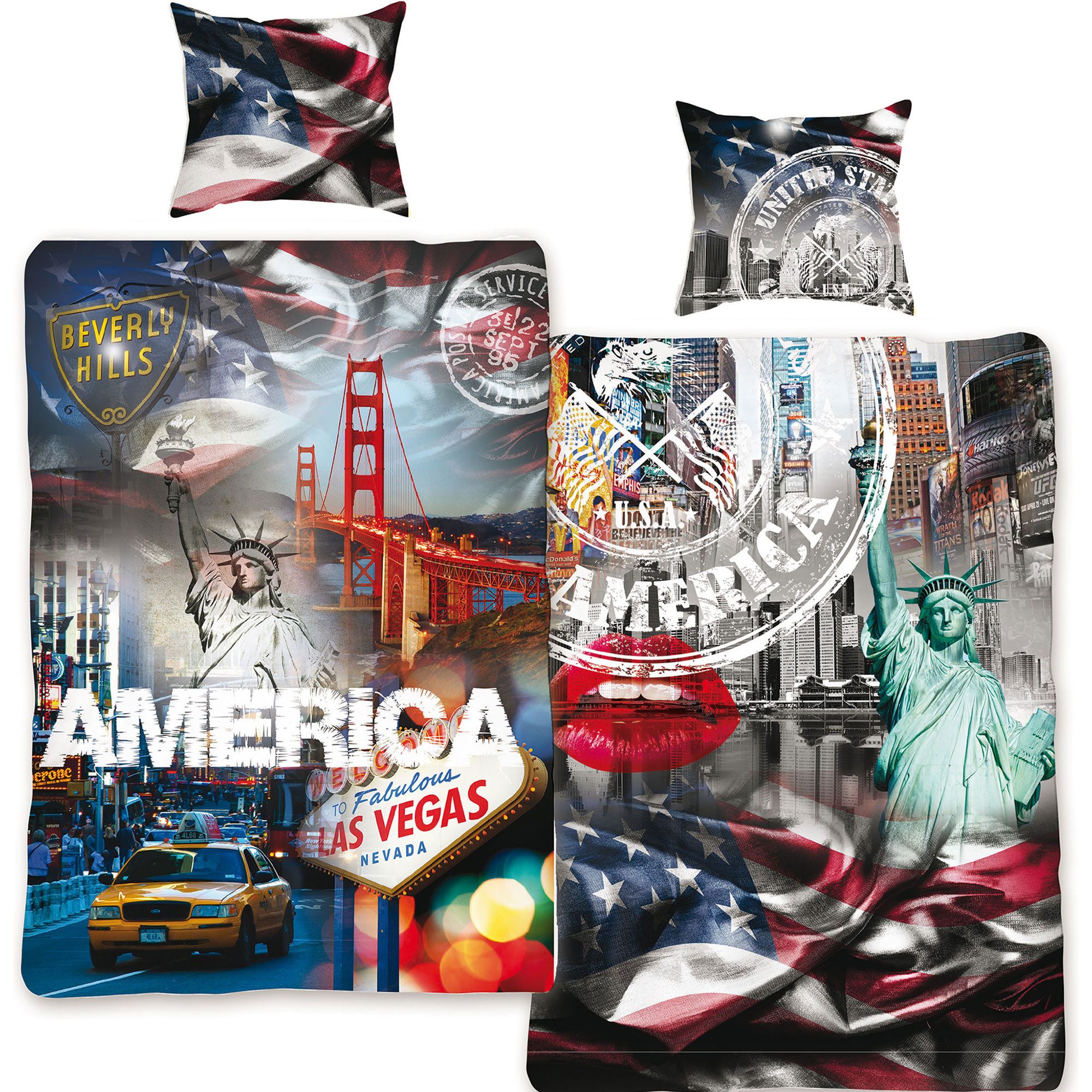 BERONAGE Wendebettwäsche USA Stars and Stripes Bettwäsche Linon / Renforcé, günstig online kaufen