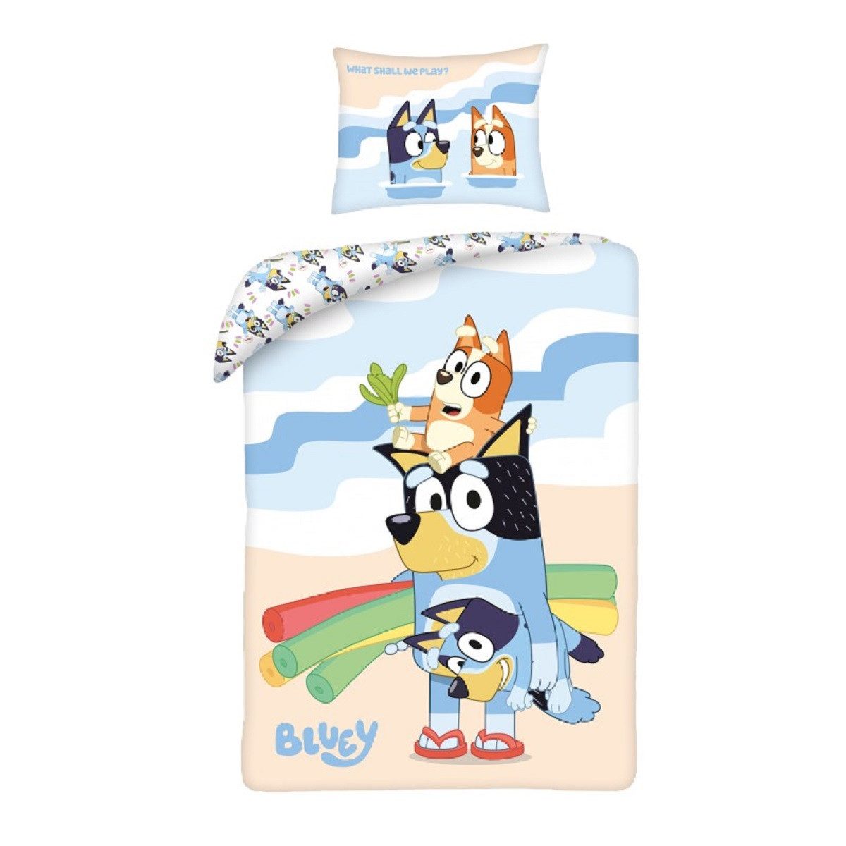 Bluey Bettwäsche Set aus Baumwolle Deckenbezug 140 × 200 cm mit 70 × 90 cm Kissenbezug, Baumwolle, 2 teilig