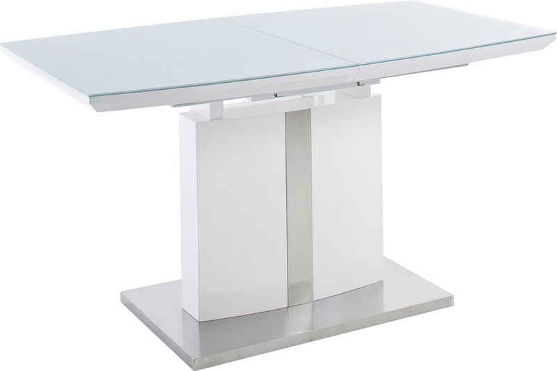 MCA furniture Esstisch »Najuma«, Bootsform weiß mit Synchronauszug, Sicherheitsglas
