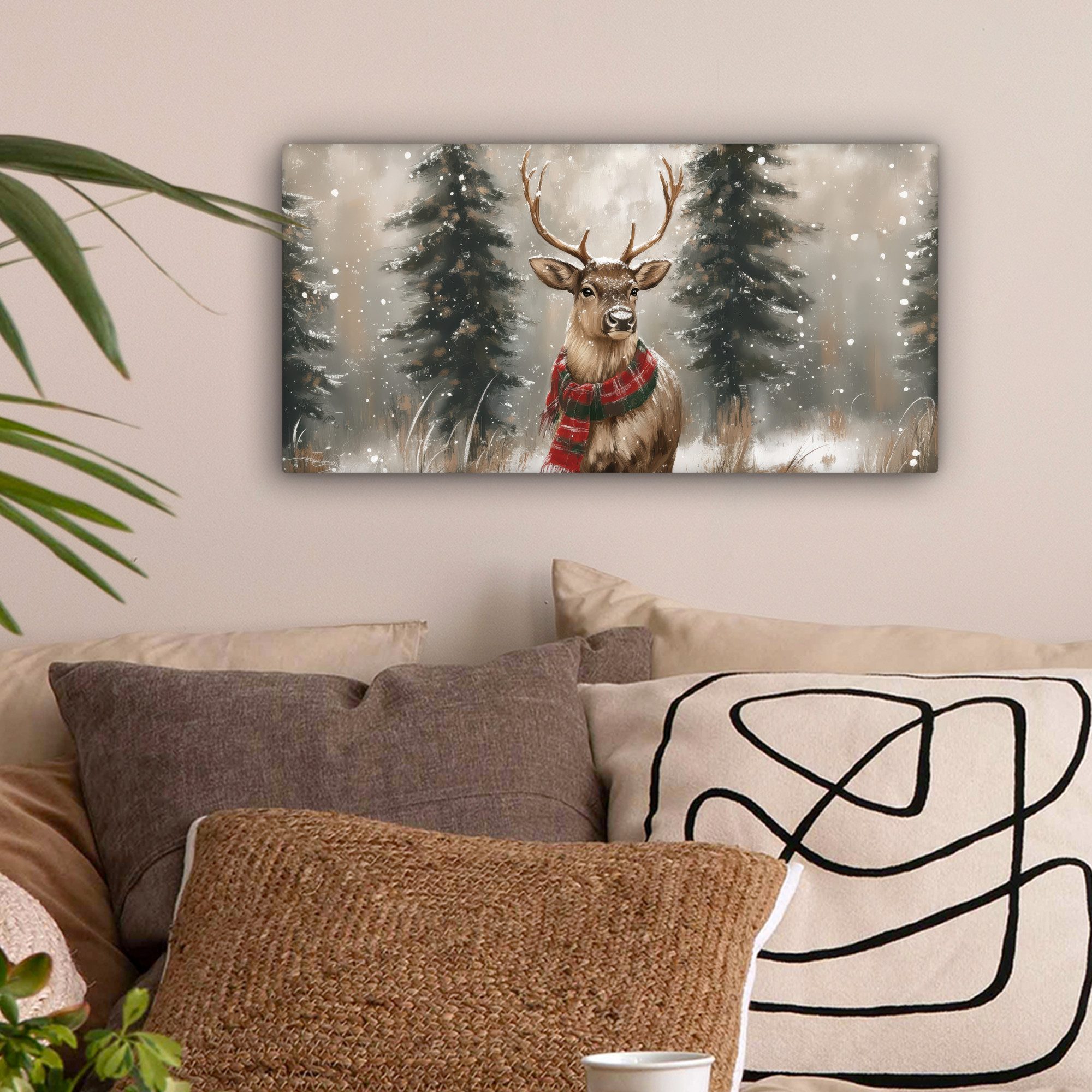OneMillionCanvasses® Leinwandbild Panorama Winter - Wald - Rentier - Dunkel günstig online kaufen